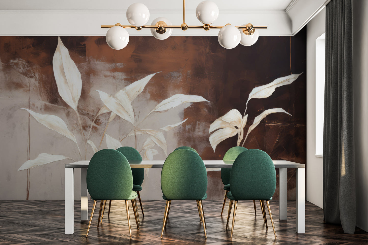 Wzór fototapety o nazwie Serene Flora #2 pokazanej w kontekście pomieszczenia.