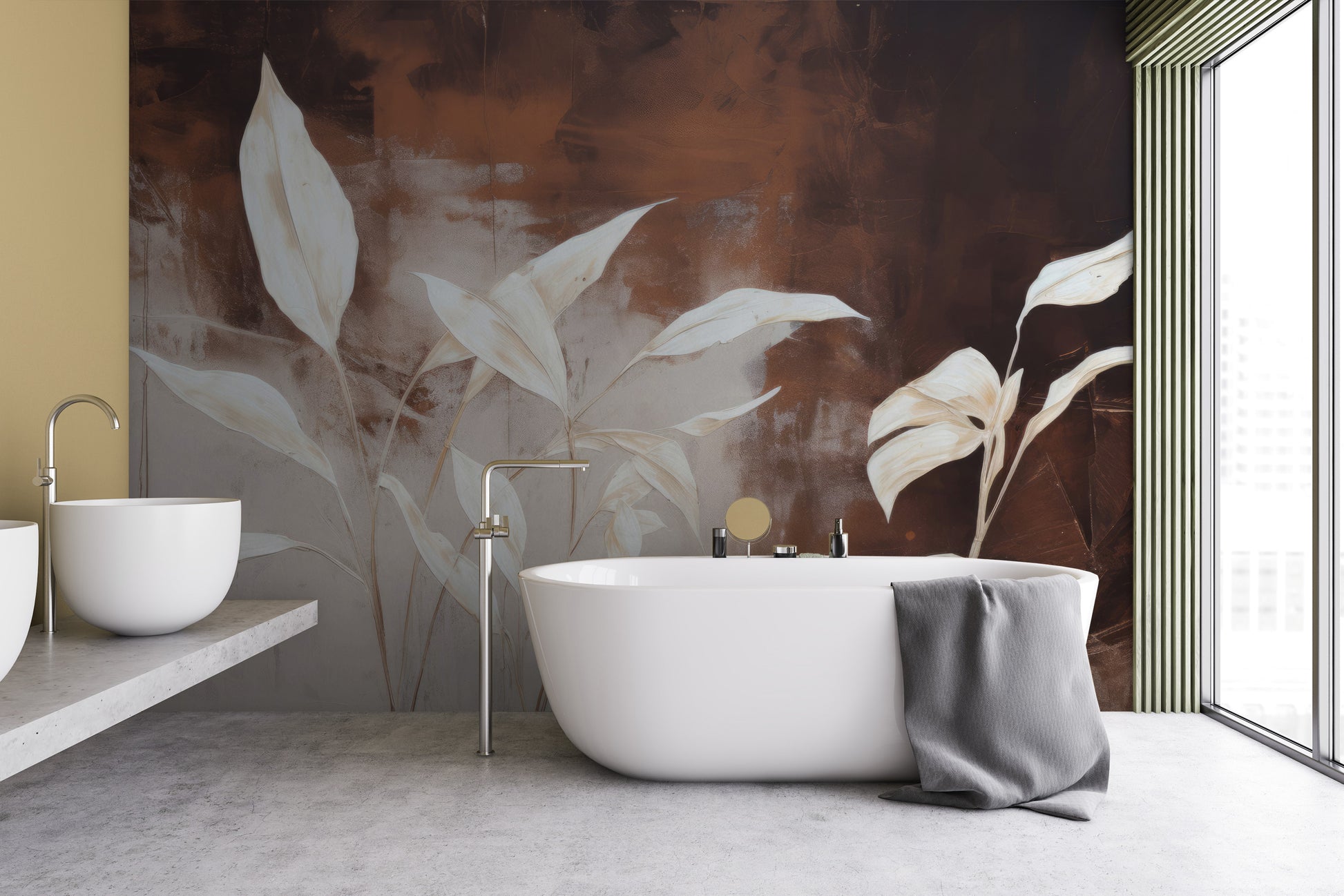 Wzór fototapety malowanej o nazwie Serene Flora #2 pokazanej w aranżacji wnętrza.