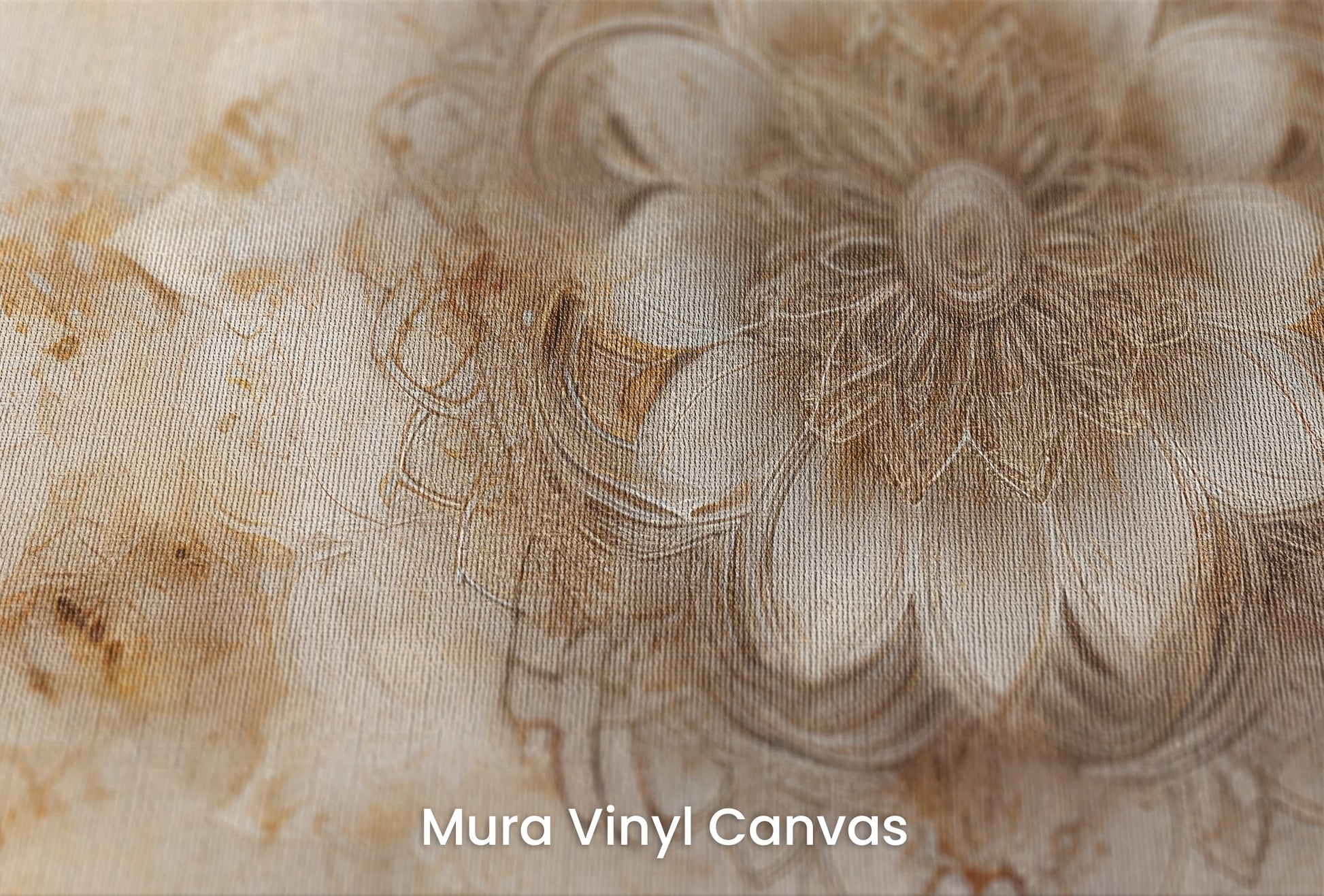 Zbliżenie na artystyczną fototapetę o nazwie Golden Bloom na podłożu Mura Vinyl Canvas - faktura naturalnego płótna.