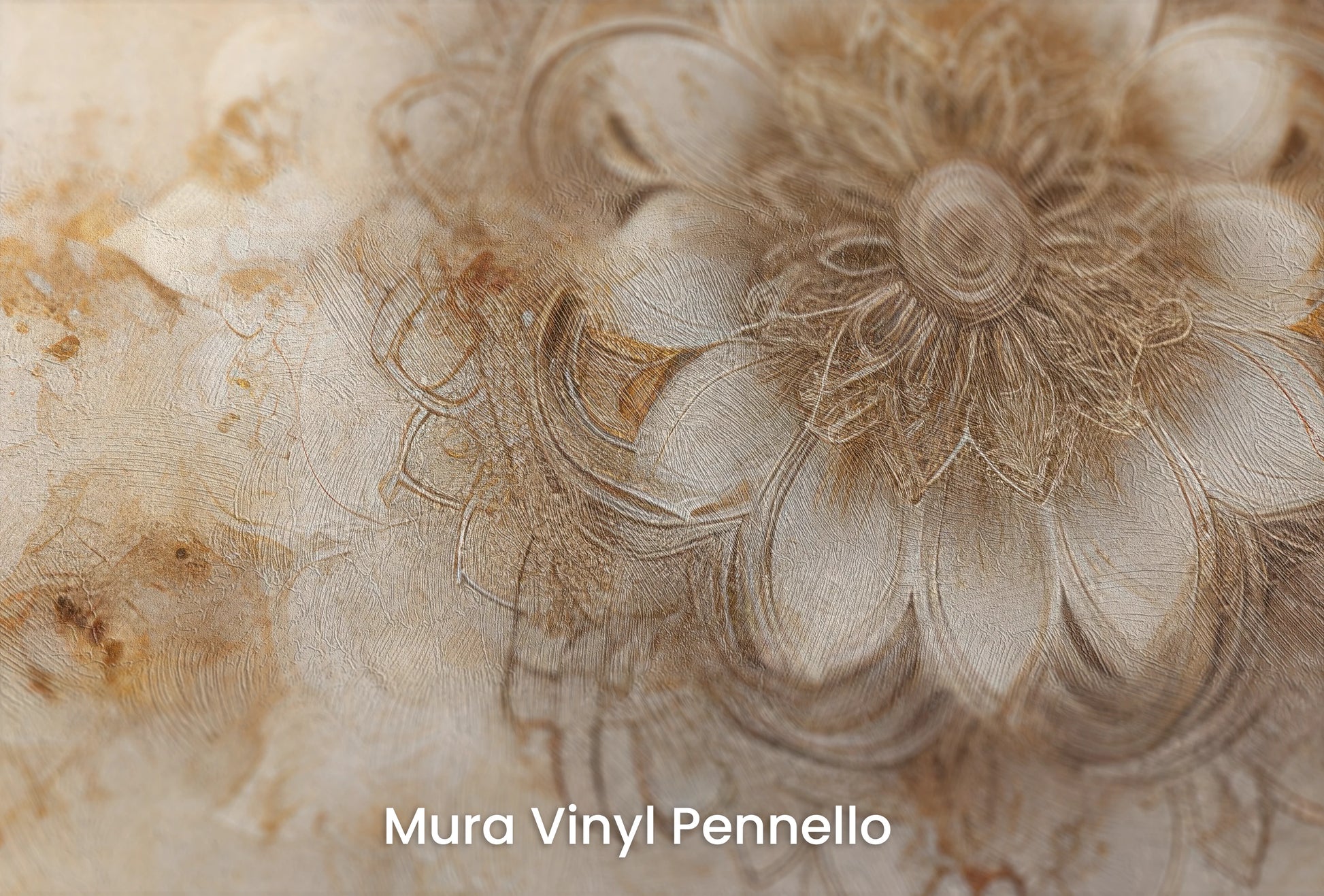 Zbliżenie na artystyczną fototapetę o nazwie Golden Bloom na podłożu Mura Vinyl Pennello - faktura pociągnięć pędzla malarskiego.