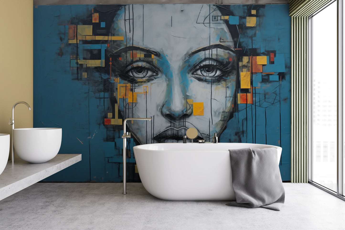 Wzór fototapety artystycznej o nazwie Urban Gaze pokazanej w aranżacji wnętrza.