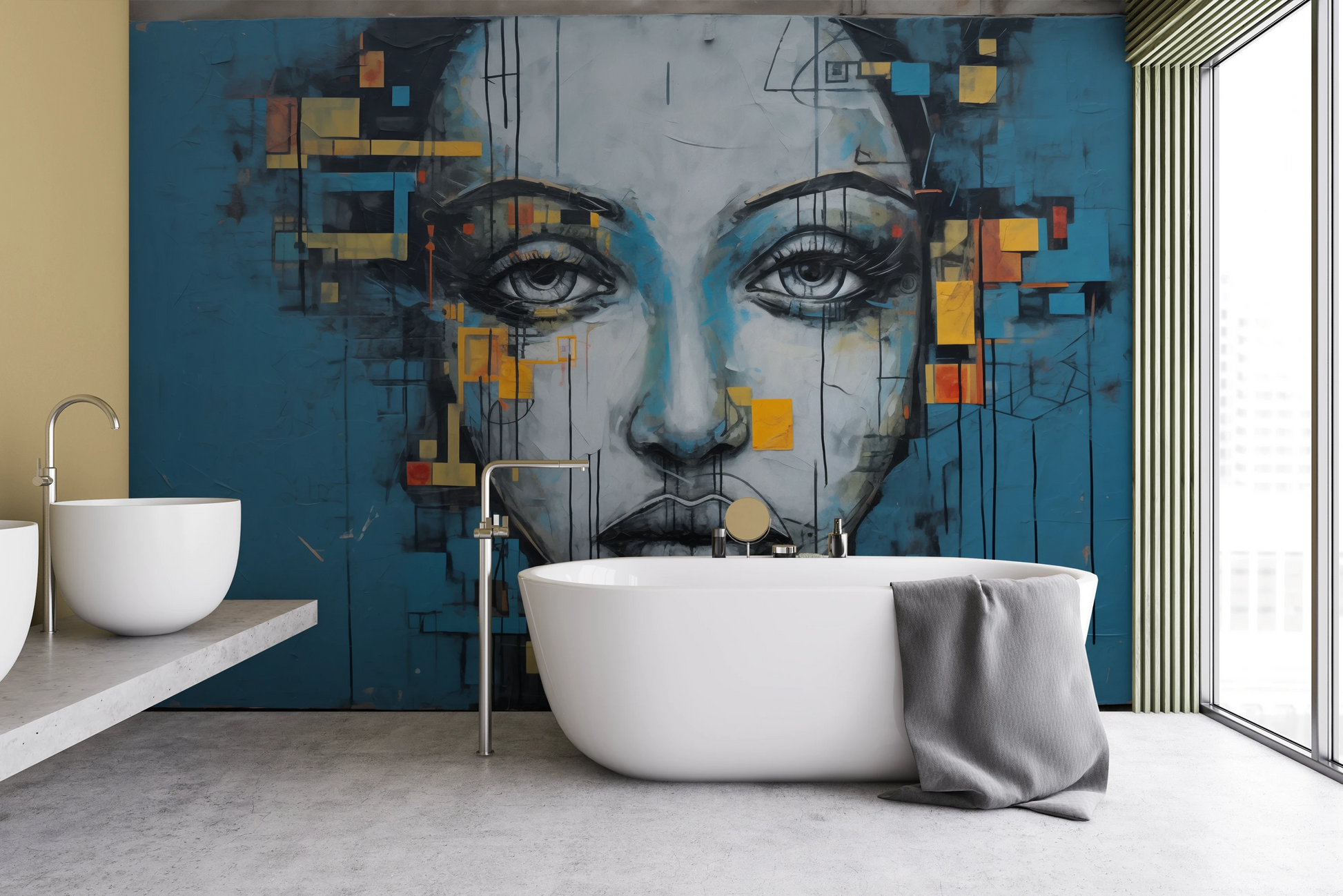 Wzór fototapety artystycznej o nazwie Urban Gaze pokazanej w aranżacji wnętrza.