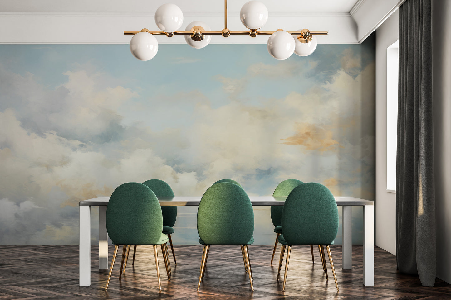 Wzór fototapety artystycznej o nazwie AURORAL DREAMS CANVAS pokazanej w aranżacji wnętrza.