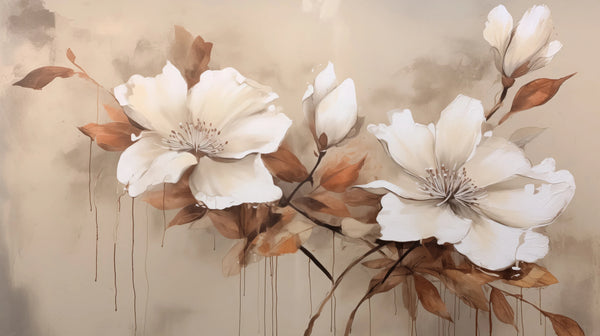 Élégance Magnolia - Papier Peint Fleurs de Magnolia en Beige Délicat