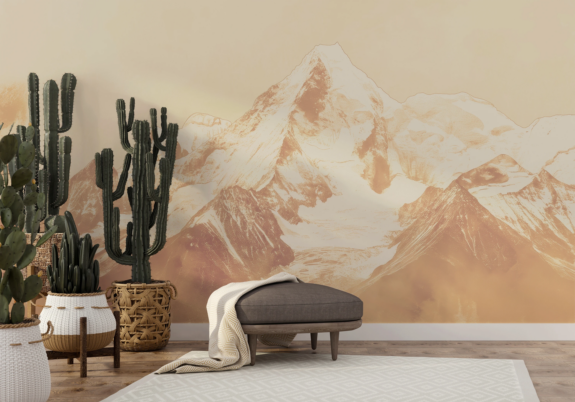 Fototapeta malowana o nazwie Sepia Summit #2 pokazana w aranżacji wnętrza.
