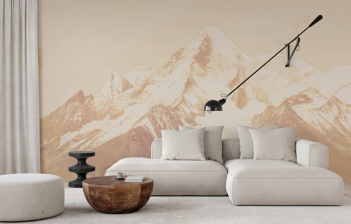 Wzór fototapety o nazwie Sepia Summit #2 pokazanej w kontekście pomieszczenia.