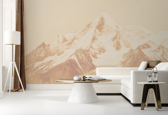 Wzór fototapety artystycznej o nazwie Sepia Summit #2 pokazanej w aranżacji wnętrza.