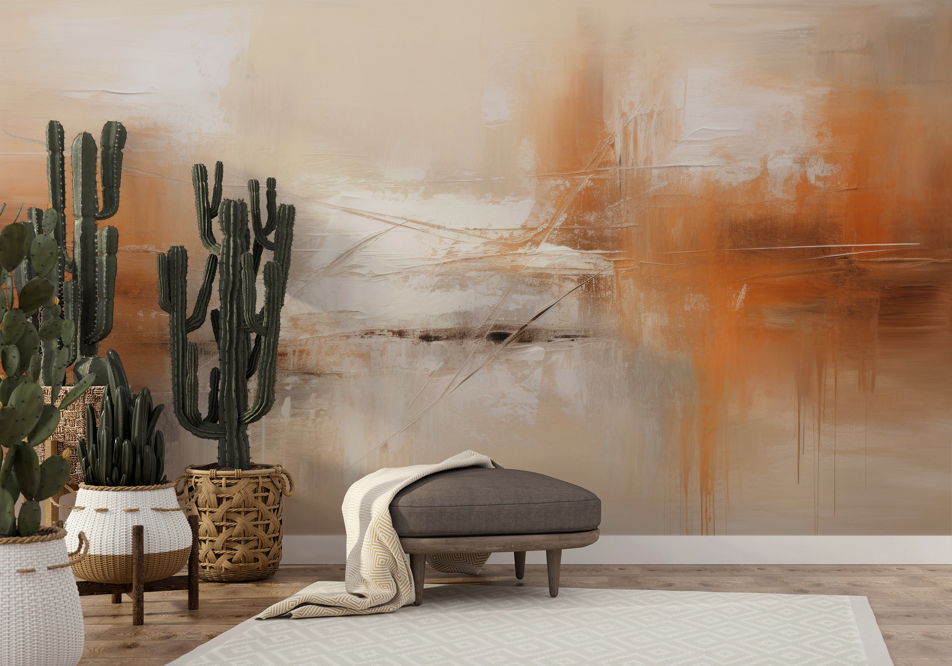 Wzór fototapety o nazwie Dynamic Calm pokazanej w kontekście pomieszczenia.