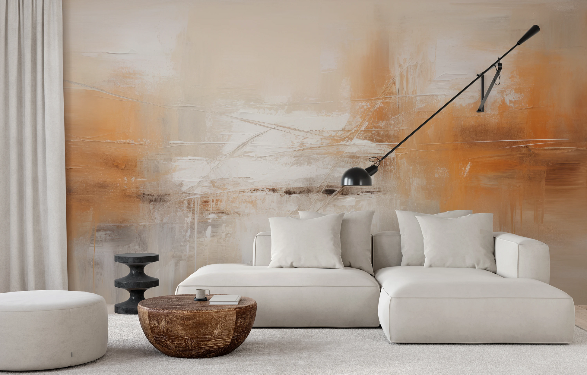 Wzór fototapety malowanej o nazwie Dynamic Calm pokazanej w aranżacji wnętrza.