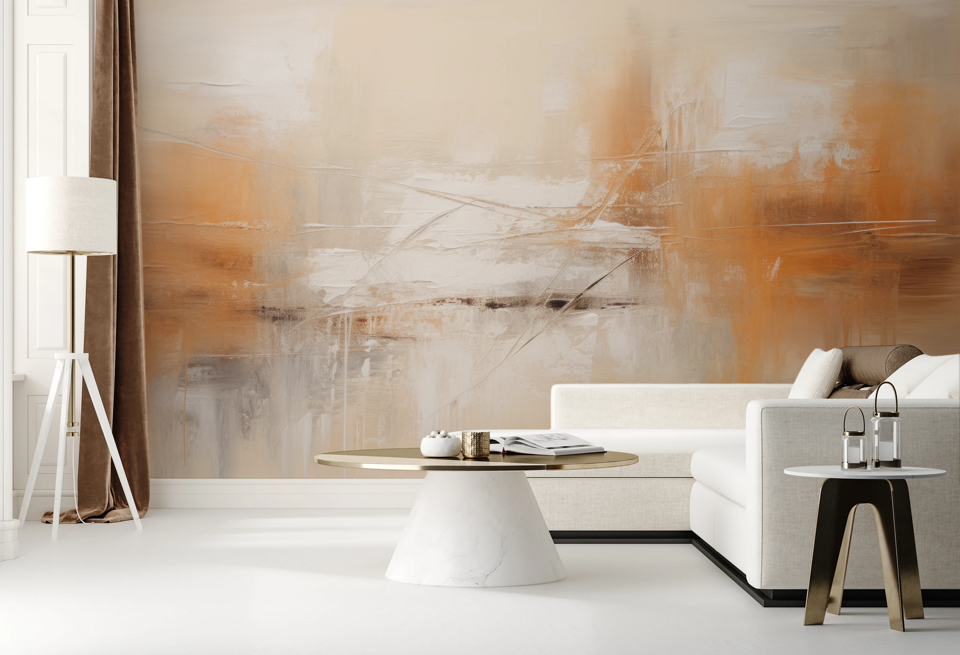 Zdjęcie prezentuje aranżację wnętrza z użyciem fototapety o nazwie Dynamic Calm pokazanej w aranżacji wnętrza.