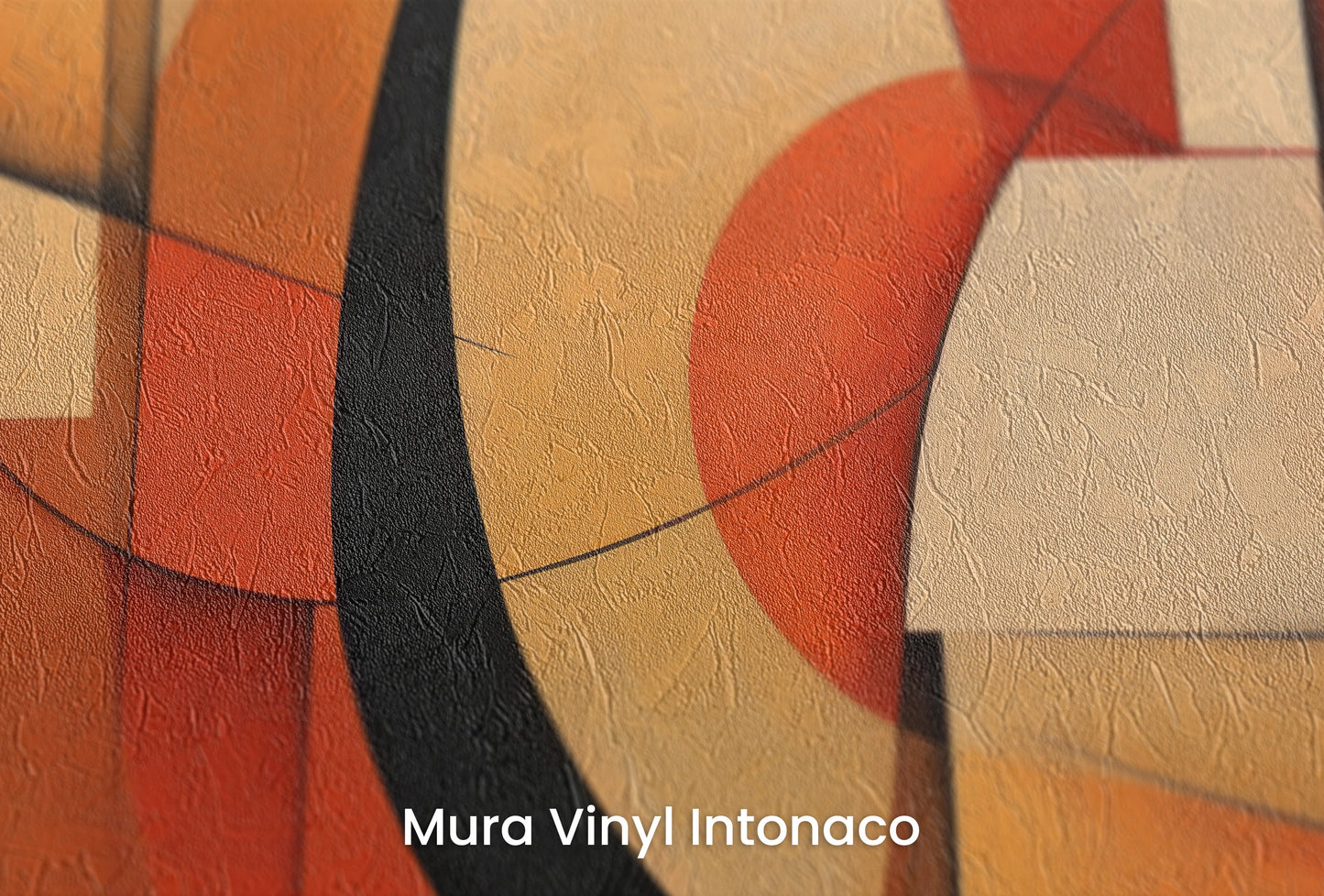 Zbliżenie na artystyczną fototapetę o nazwie Warm Geometric Flow na podłożu Mura Vinyl Intonaco - struktura tartego tynku.