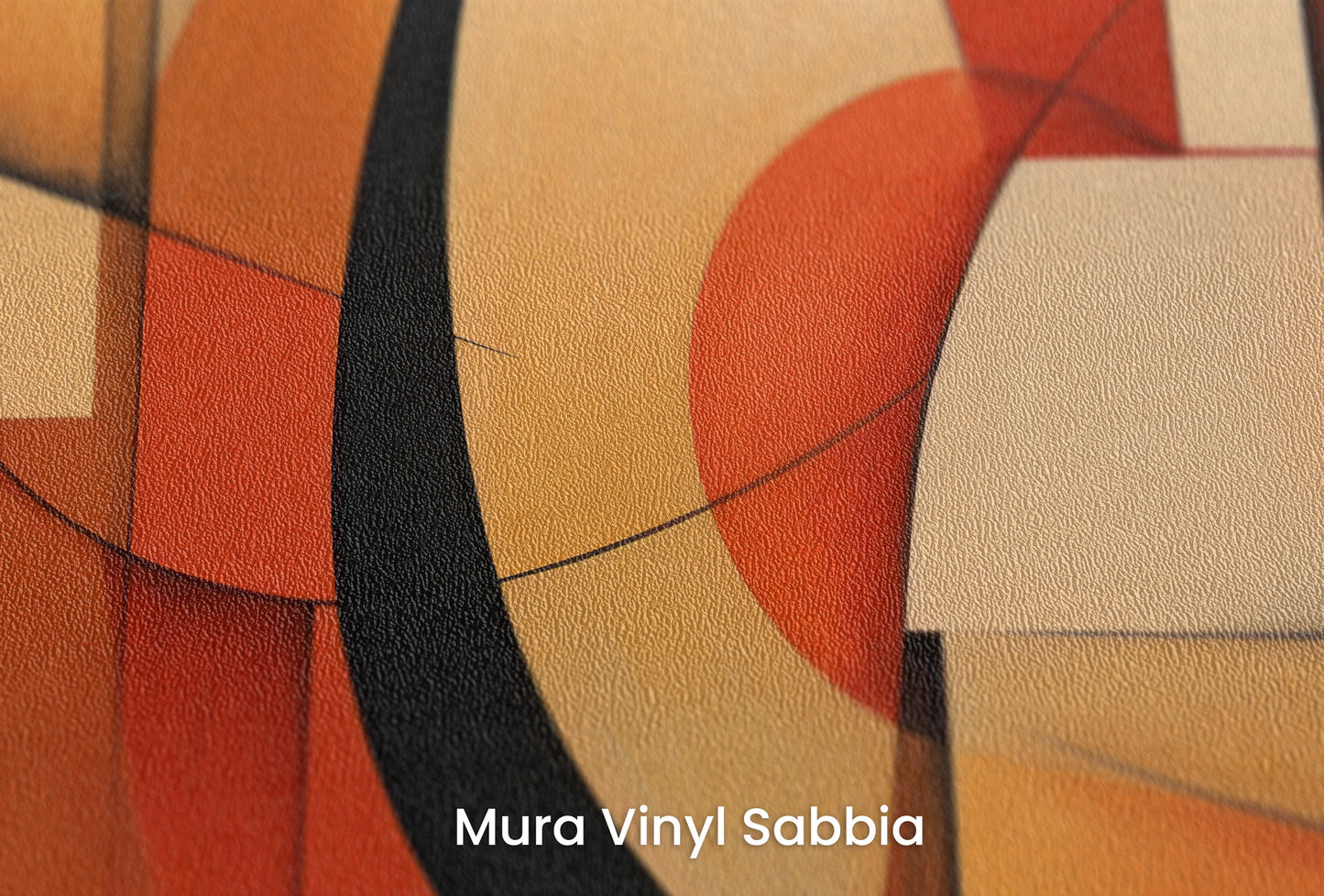 Zbliżenie na artystyczną fototapetę o nazwie Warm Geometric Flow na podłożu Mura Vinyl Sabbia struktura grubego ziarna piasku.