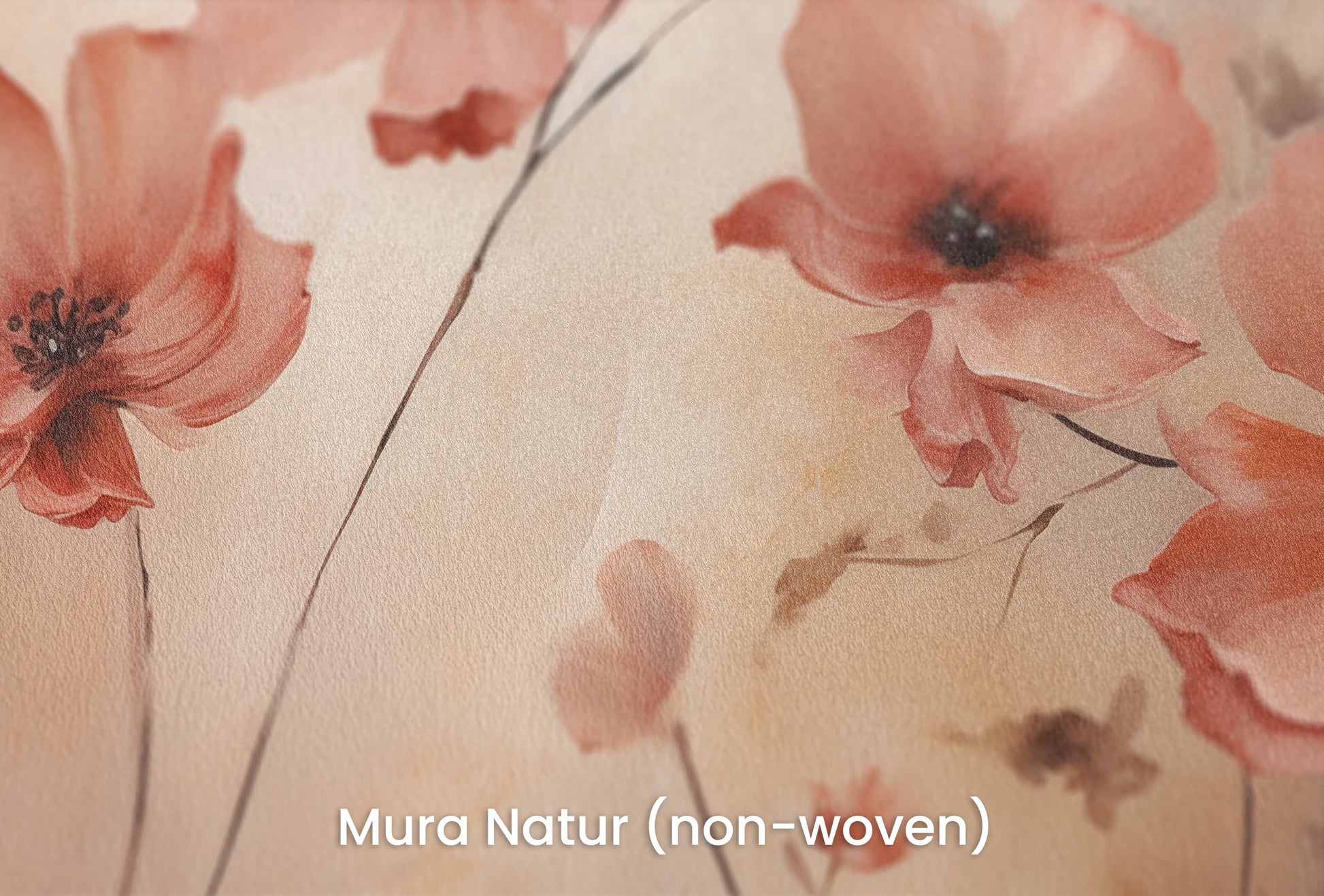 Zbliżenie na artystyczną fototapetę o nazwie Coral Poppies na podłożu Mura Natur (non-woven) - naturalne i ekologiczne podłoże.