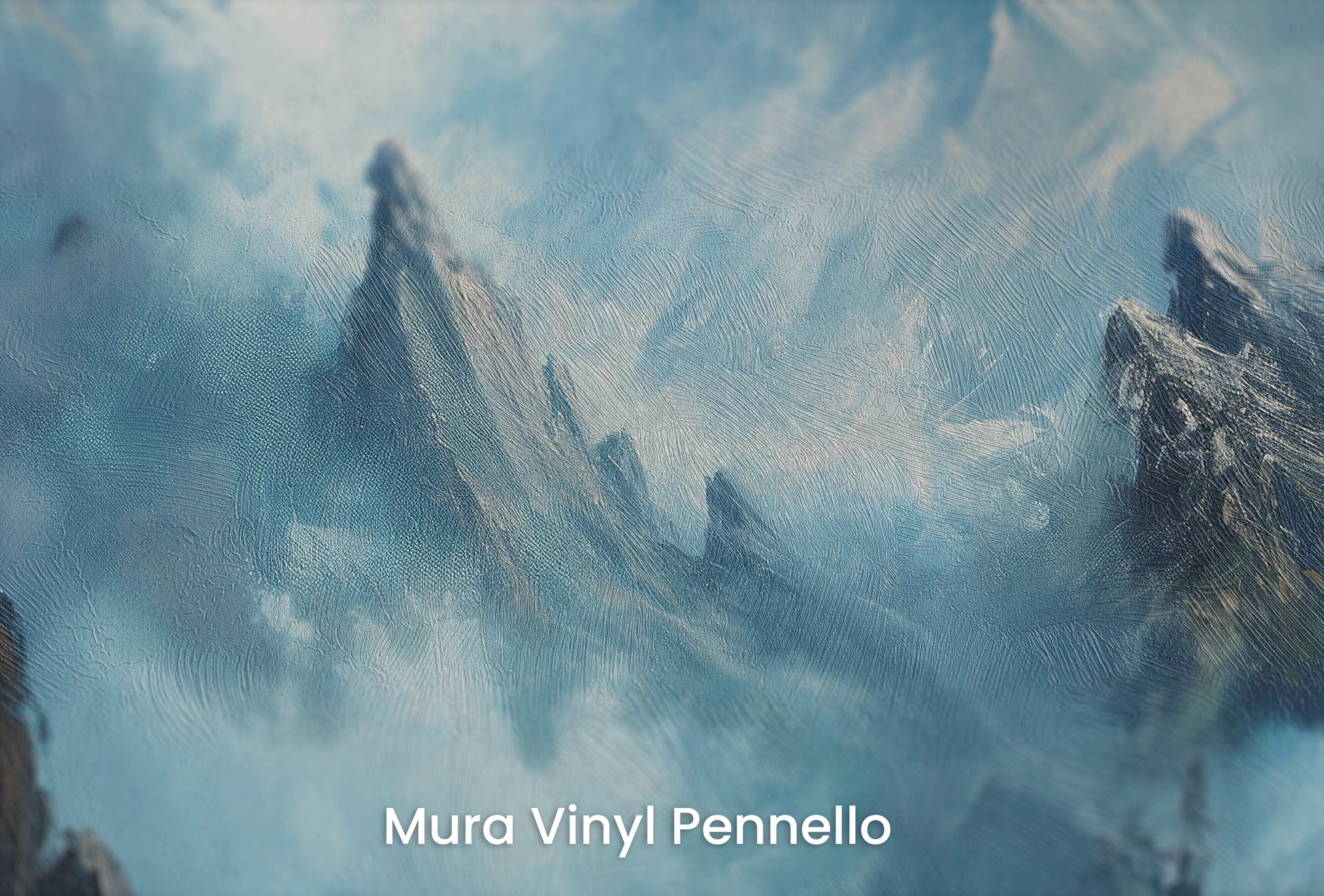Zbliżenie na artystyczną fototapetę o nazwie Stormy Ascent na podłożu Mura Vinyl Pennello - faktura pociągnięć pędzla malarskiego.