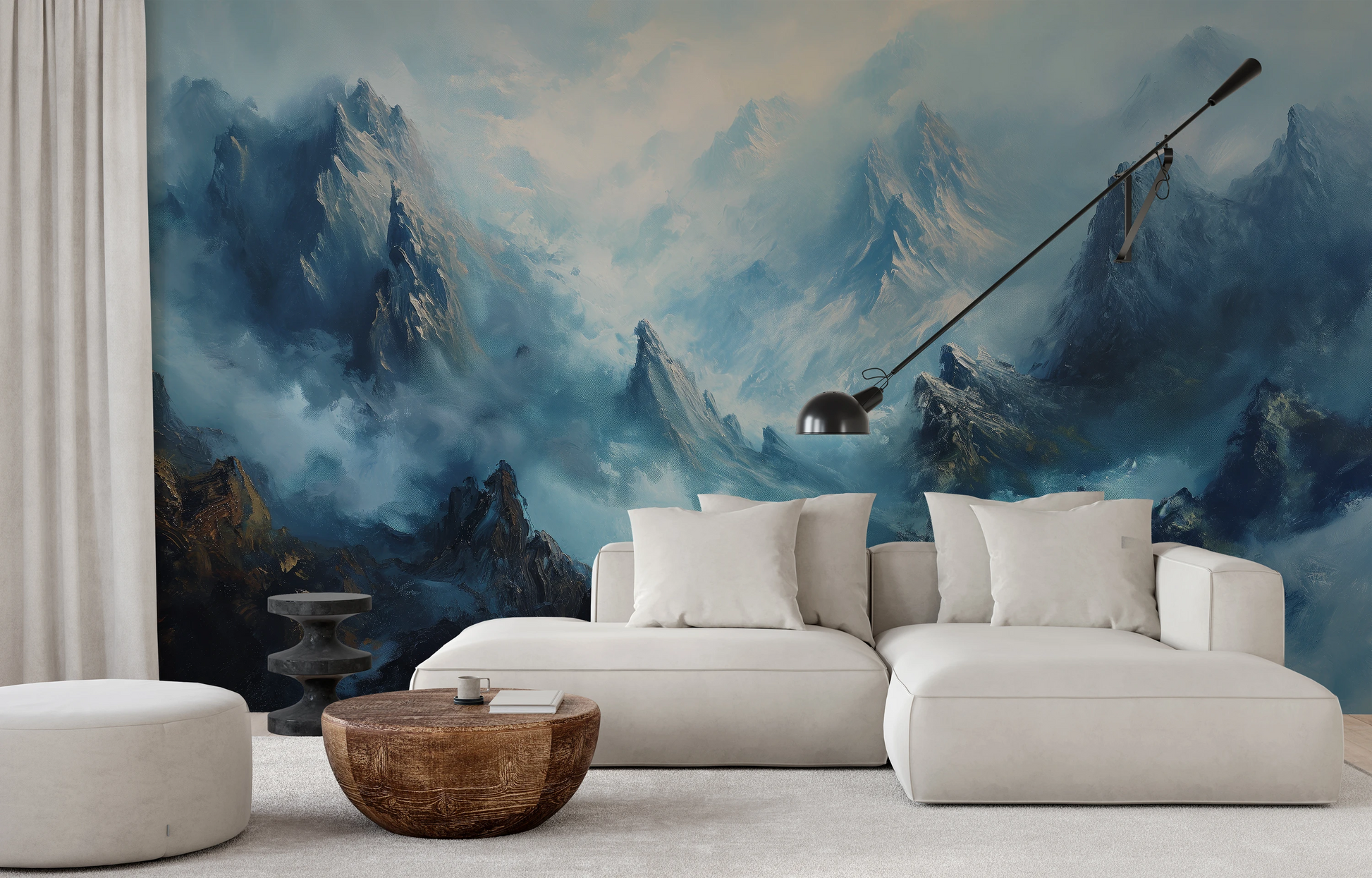 Wzór fototapety o nazwie Stormy Ascent pokazanej w kontekście pomieszczenia.