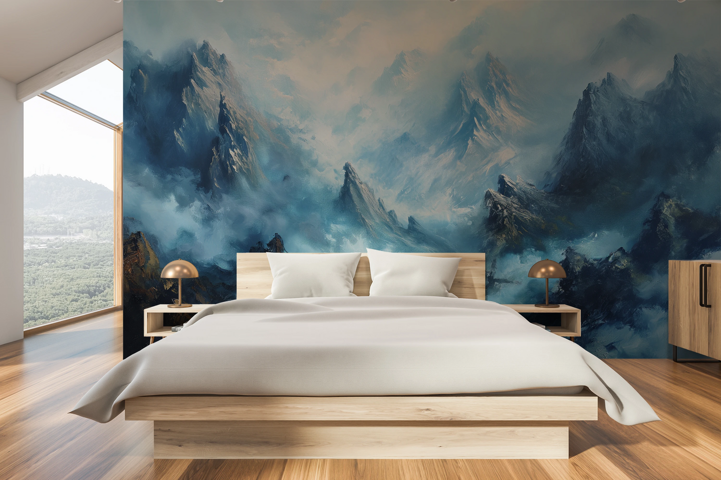 Wzór fototapety artystycznej o nazwie Stormy Ascent pokazanej w aranżacji wnętrza.