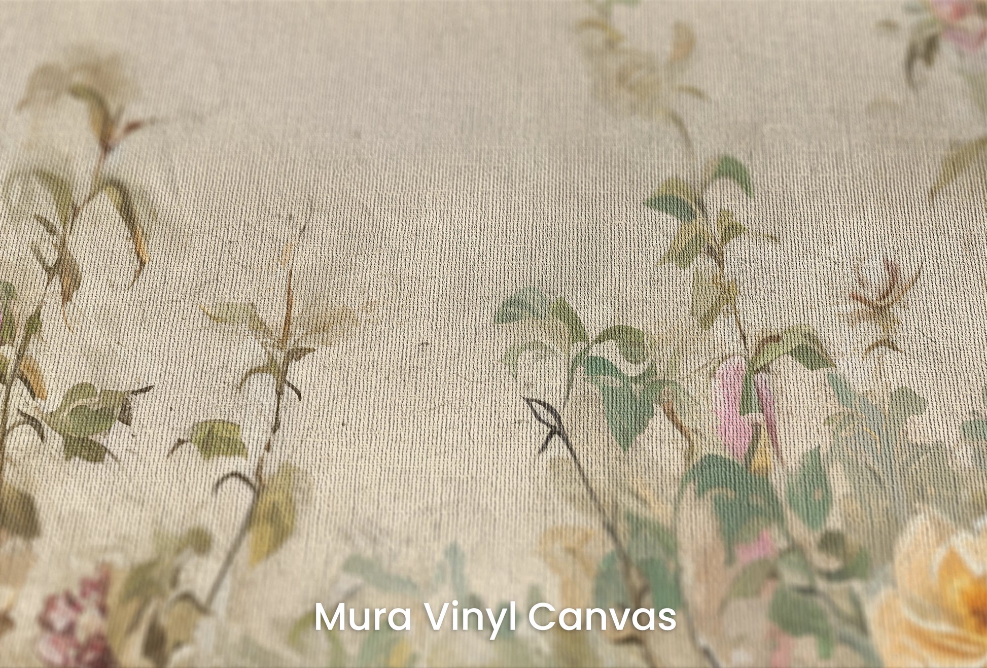 Zbliżenie na artystyczną fototapetę o nazwie Garden Fresco na podłożu Mura Vinyl Canvas - faktura naturalnego płótna.