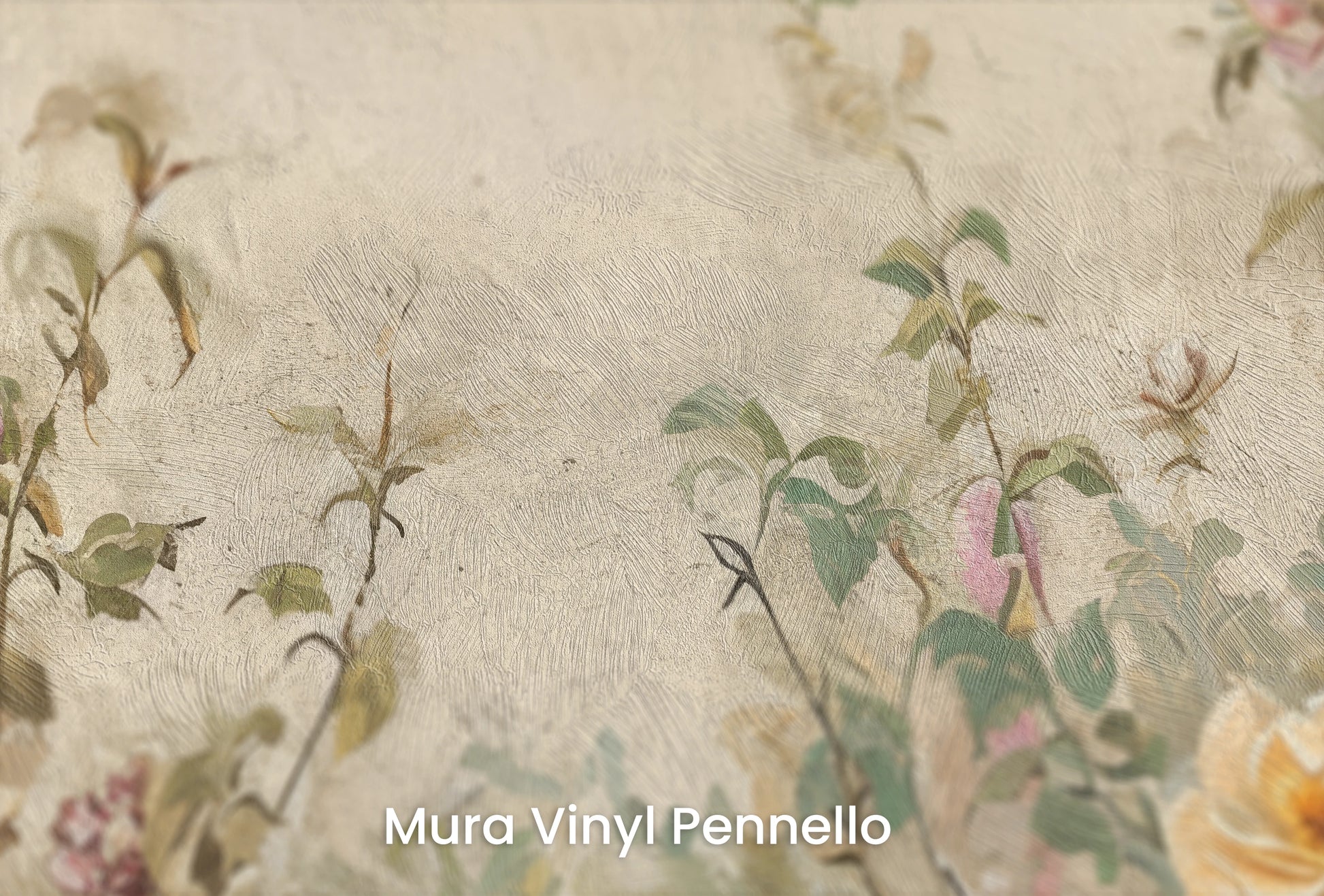 Zbliżenie na artystyczną fototapetę o nazwie Garden Fresco na podłożu Mura Vinyl Pennello - faktura pociągnięć pędzla malarskiego.