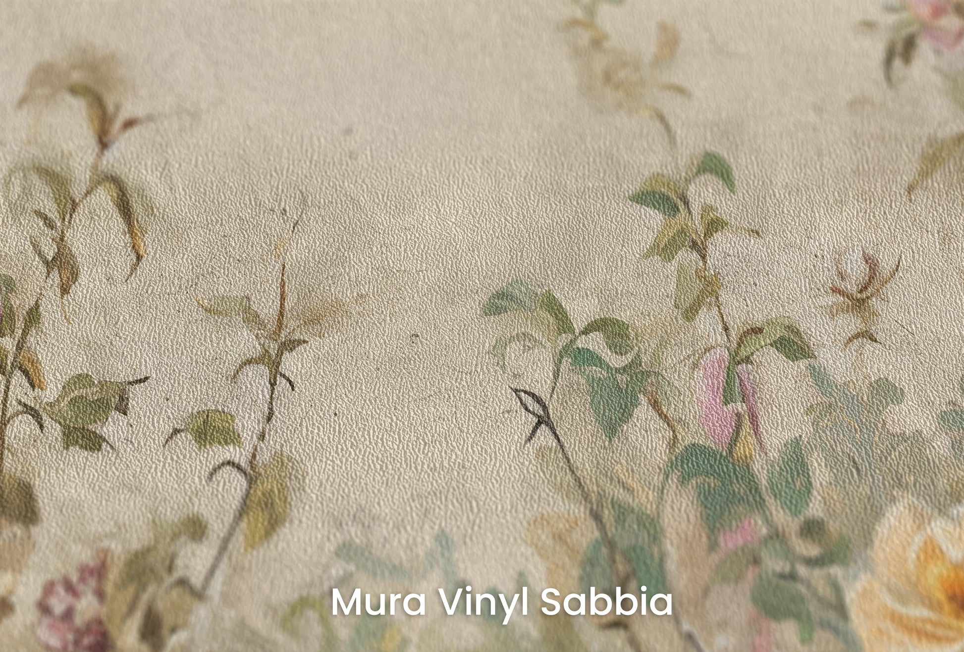 Zbliżenie na artystyczną fototapetę o nazwie Garden Fresco na podłożu Mura Vinyl Sabbia struktura grubego ziarna piasku.
