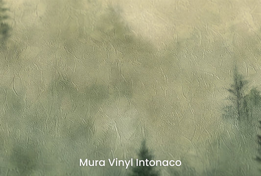 Zbliżenie na artystyczną fototapetę o nazwie Tajemniczy Las na podłożu Mura Vinyl Intonaco - struktura tartego tynku.