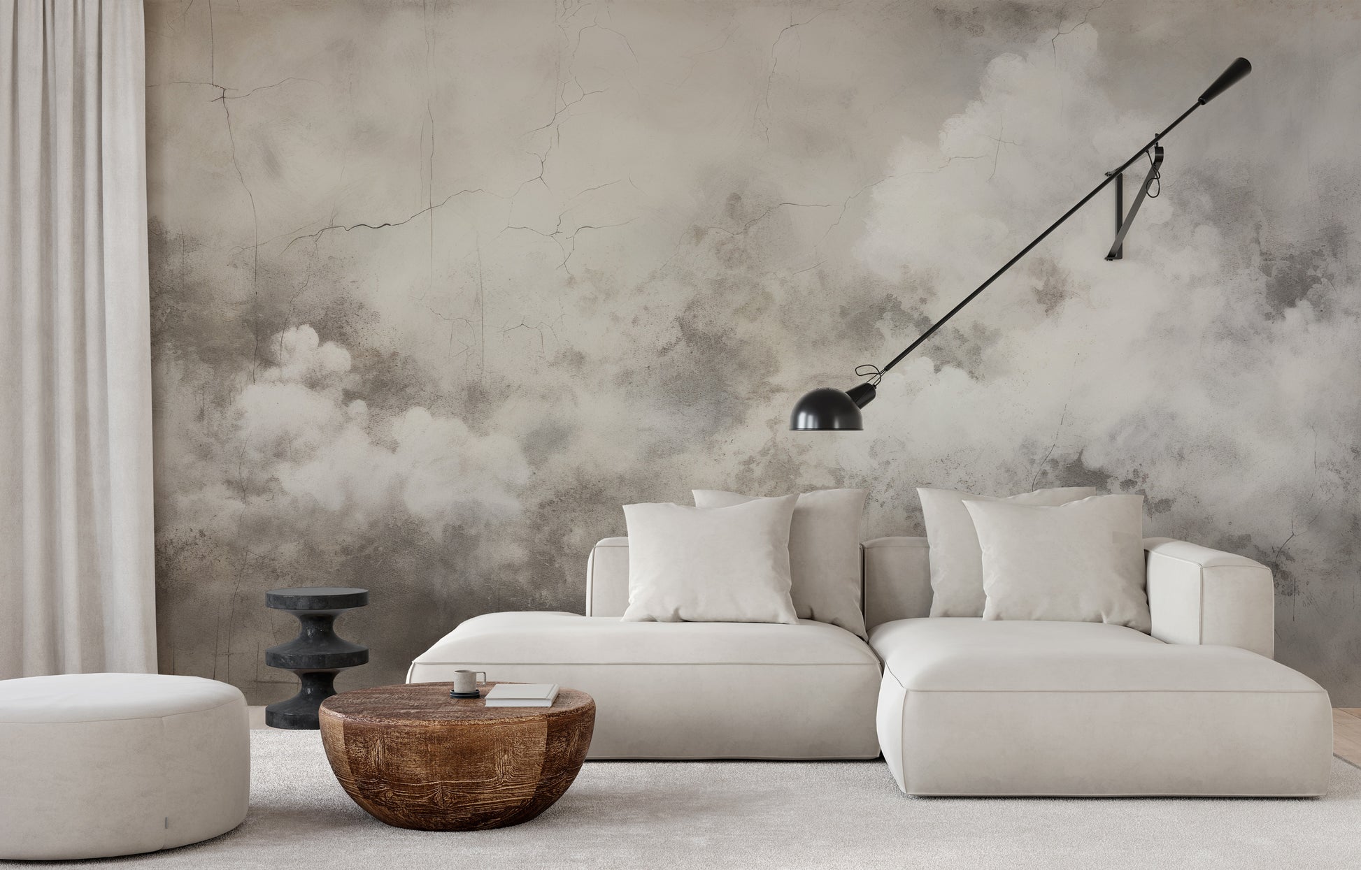 Wzór fototapety o nazwie WHISPERING STORM CANVAS pokazanej w kontekście pomieszczenia.