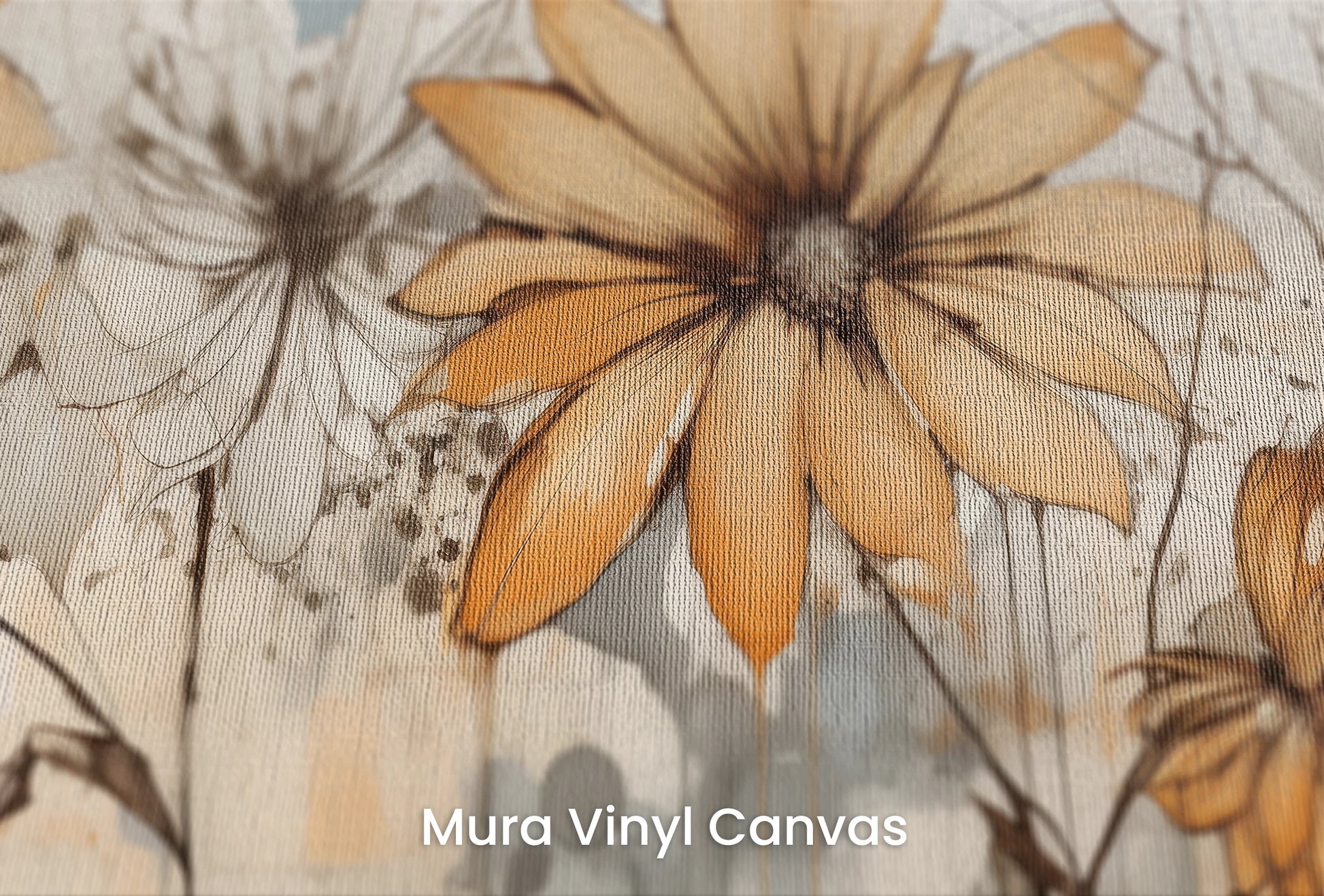 Zbliżenie na artystyczną fototapetę o nazwie Abstract Florals na podłożu Mura Vinyl Canvas - faktura naturalnego płótna.