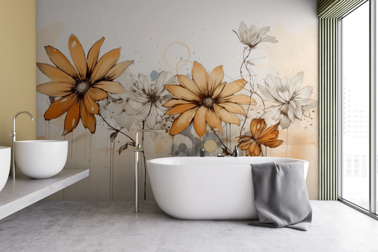 Fototapeta artystyczna o nazwie Abstract Florals pokazana w aranżacji wnętrza.