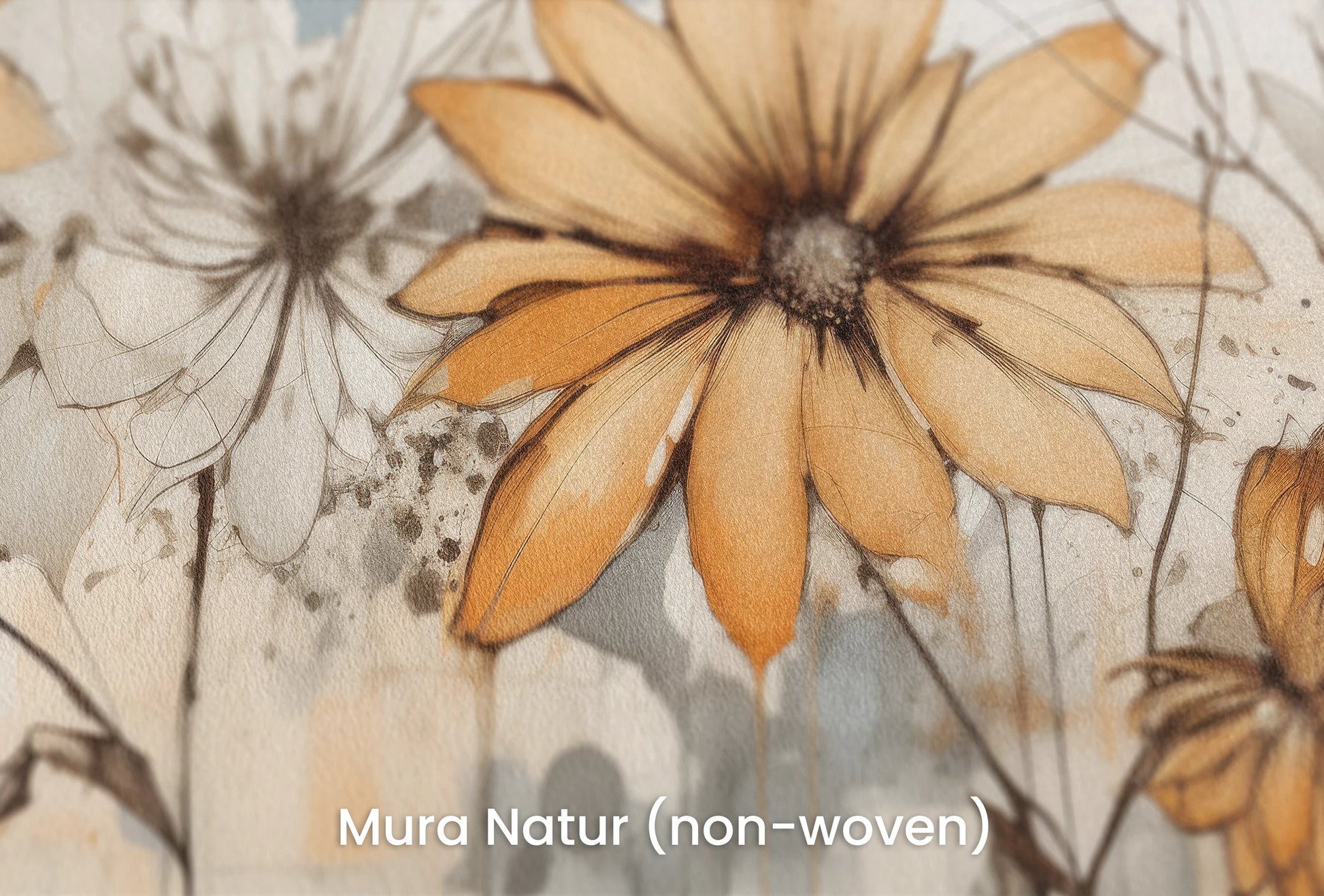 Zbliżenie na artystyczną fototapetę o nazwie Abstract Florals na podłożu Mura Natur (non-woven) - naturalne i ekologiczne podłoże.