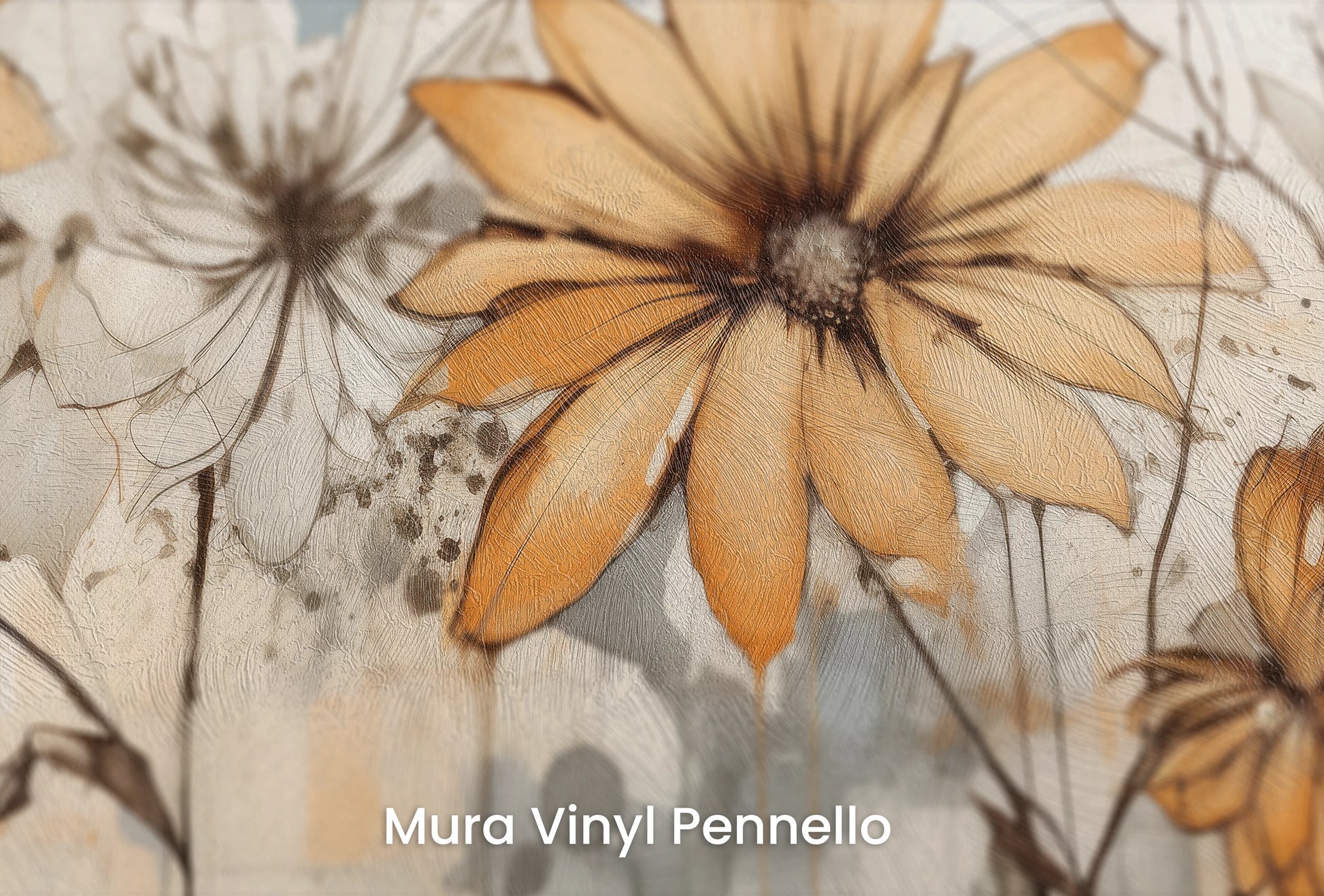Zbliżenie na artystyczną fototapetę o nazwie Abstract Florals na podłożu Mura Vinyl Pennello - faktura pociągnięć pędzla malarskiego.