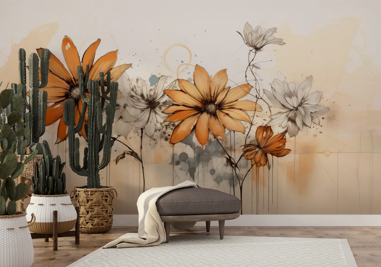 Fototapeta malowana o nazwie Abstract Florals pokazana w aranżacji wnętrza.