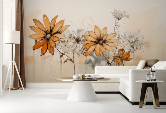 Wzór fototapety artystycznej o nazwie Abstract Florals pokazanej w aranżacji wnętrza.