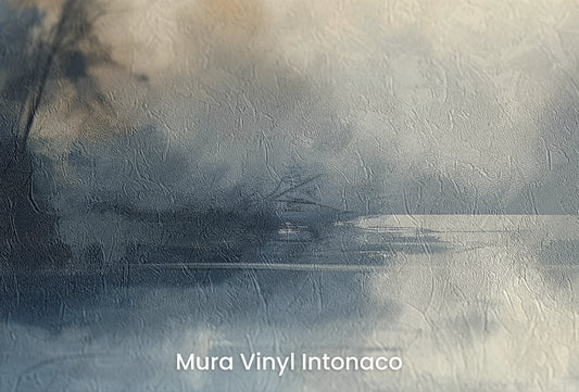 Zbliżenie na artystyczną fototapetę o nazwie Odbicie Spokoju na podłożu Mura Vinyl Intonaco - struktura tartego tynku.