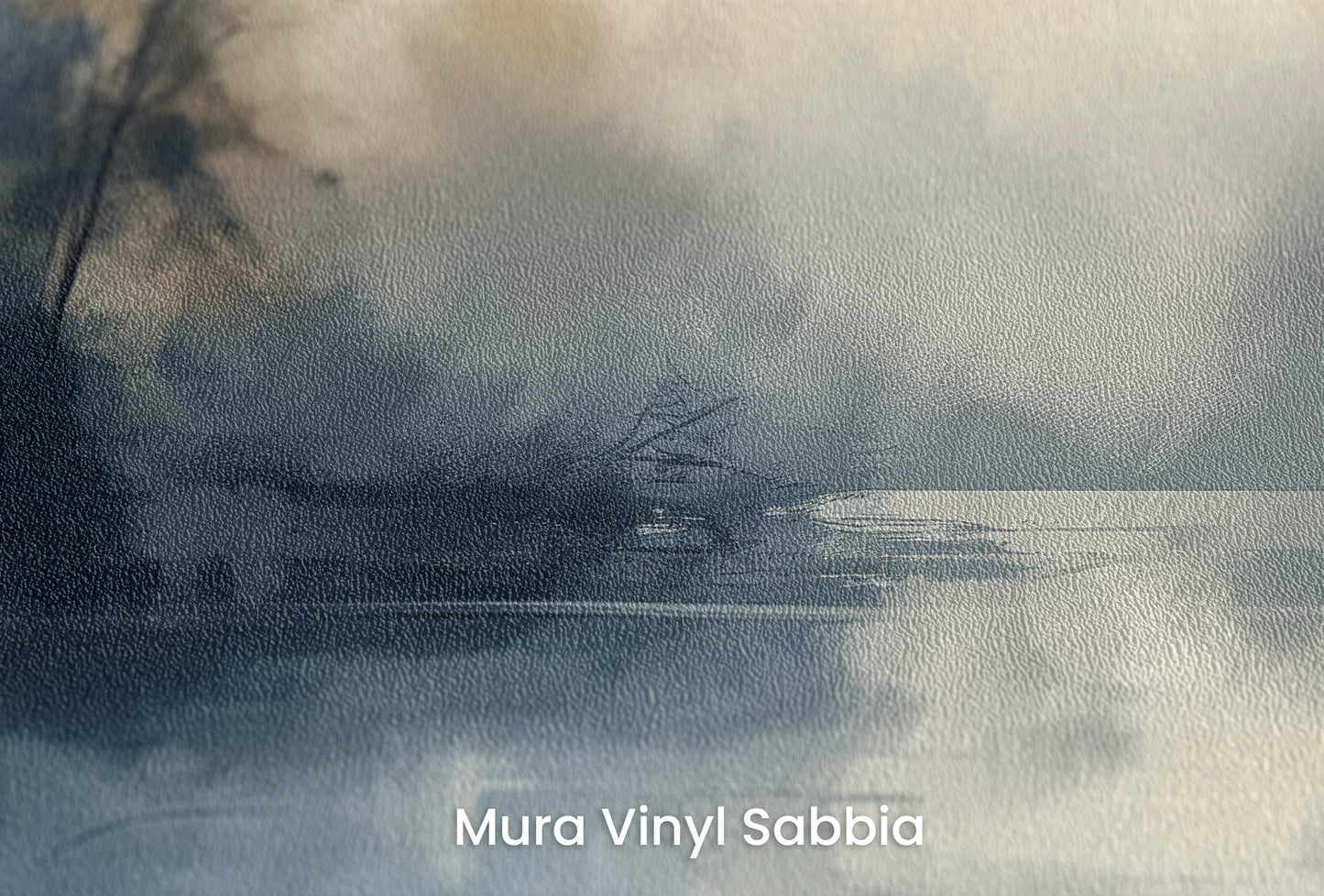 Zbliżenie na artystyczną fototapetę o nazwie Odbicie Spokoju na podłożu Mura Vinyl Sabbia struktura grubego ziarna piasku.