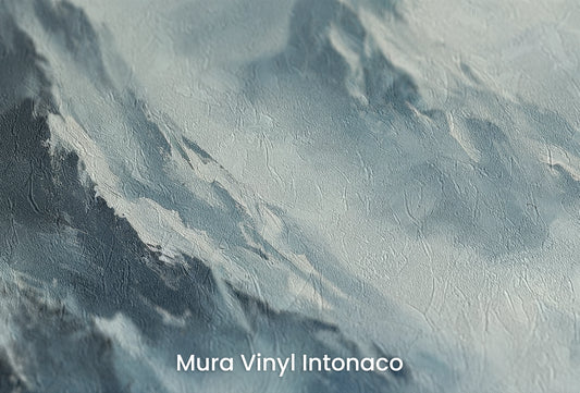 Zbliżenie na artystyczną fototapetę o nazwie Frostbound Majesty na podłożu Mura Vinyl Intonaco - struktura tartego tynku.
