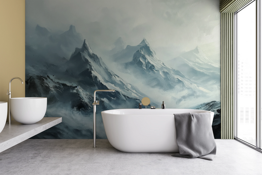 Wzór fototapety artystycznej o nazwie Frostbound Majesty pokazanej w aranżacji wnętrza.