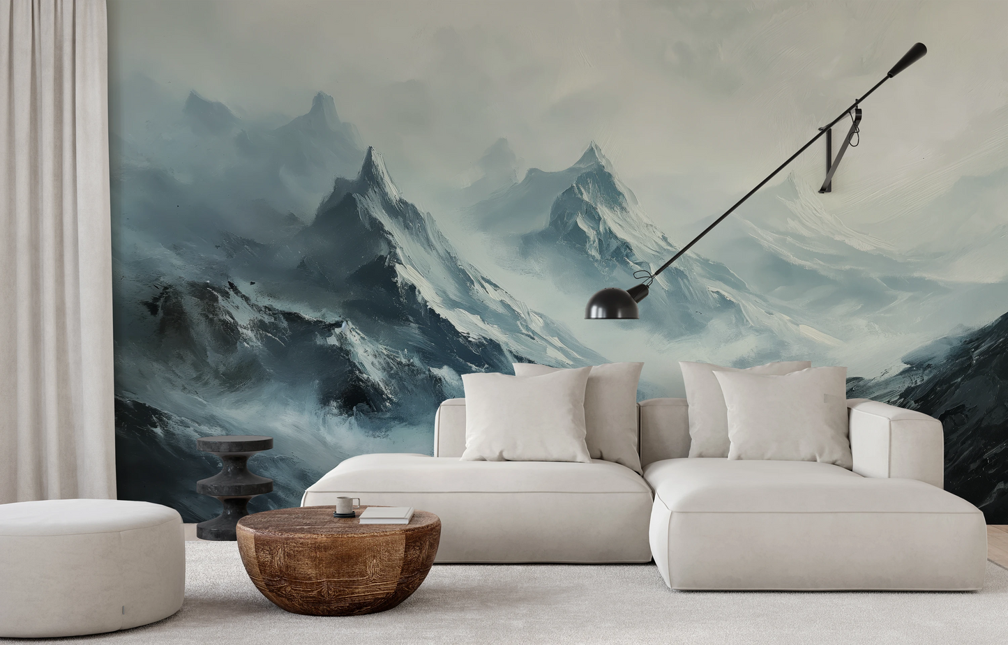 Wzór fototapety artystycznej o nazwie Frostbound Majesty pokazanej w aranżacji wnętrza.