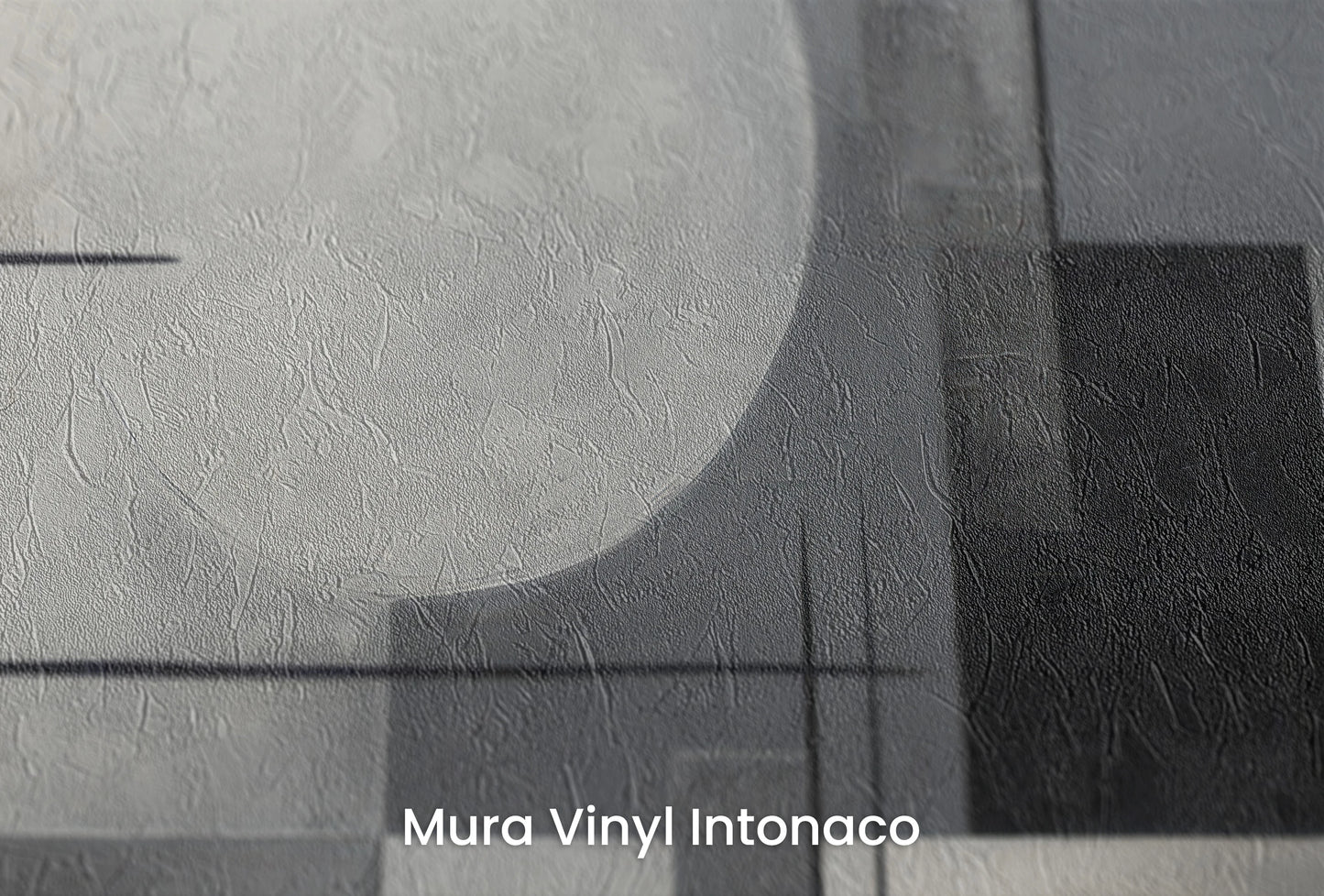 Zbliżenie na artystyczną fototapetę o nazwie Monochrome Geometry #3 na podłożu Mura Vinyl Intonaco - struktura tartego tynku.