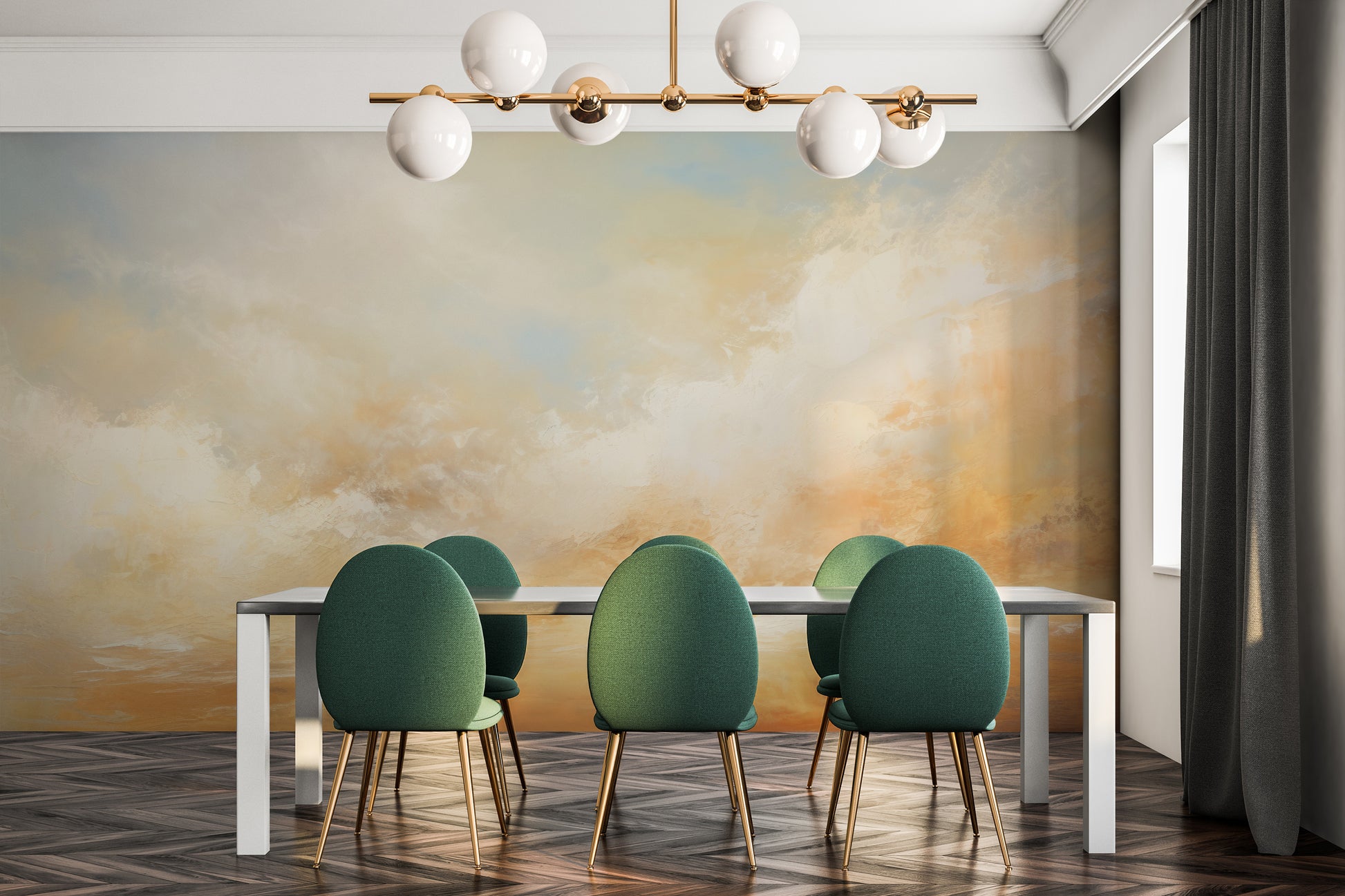 Wzór fototapety o nazwie SUNBURST CLOUDSCAPE CANVAS pokazanej w kontekście pomieszczenia.