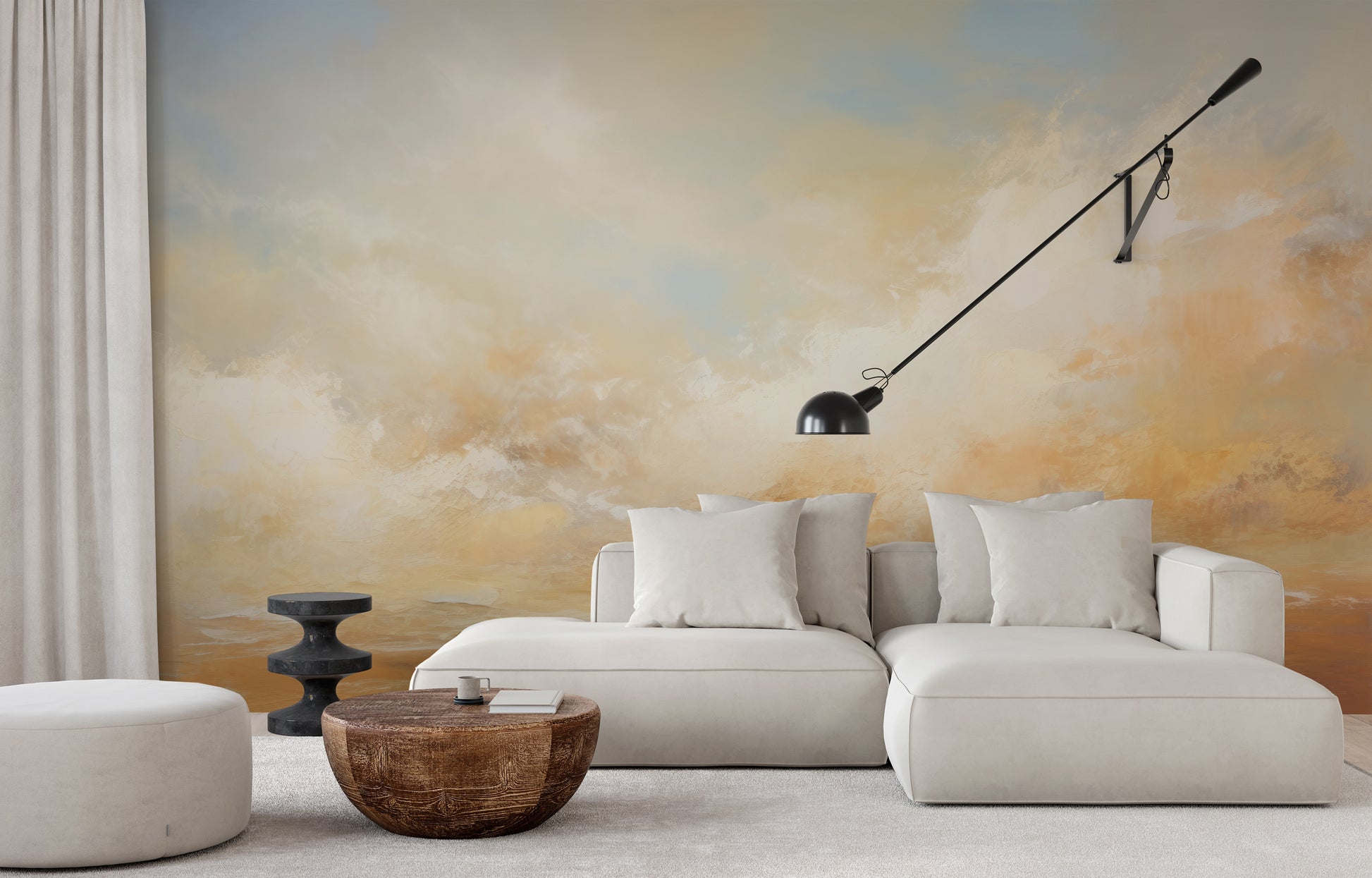 Wzór fototapety artystycznej o nazwie SUNBURST CLOUDSCAPE CANVAS pokazanej w aranżacji wnętrza.