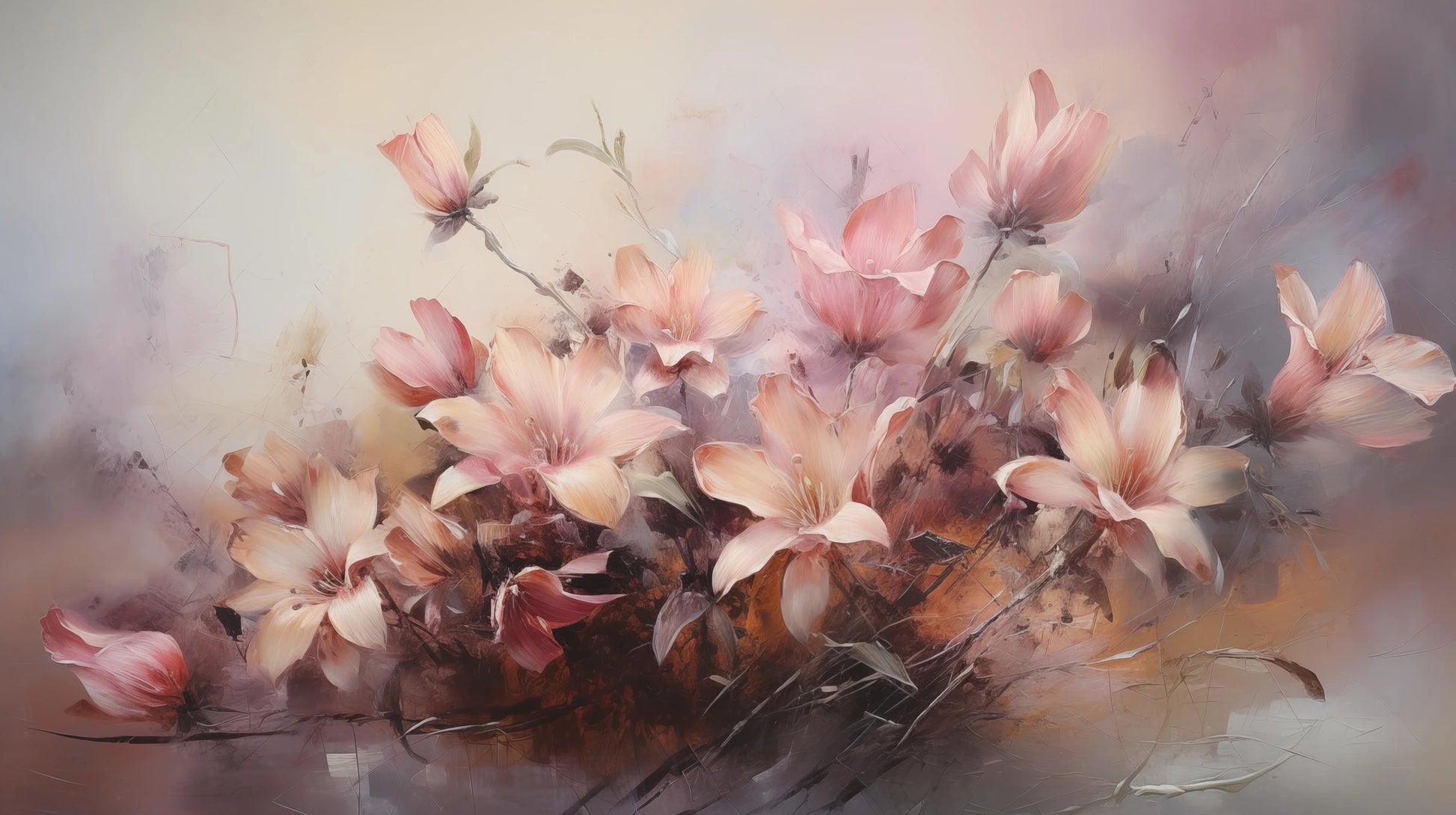 Prezentacja całego wzoru fototapety o nazwie Misty Blossoms