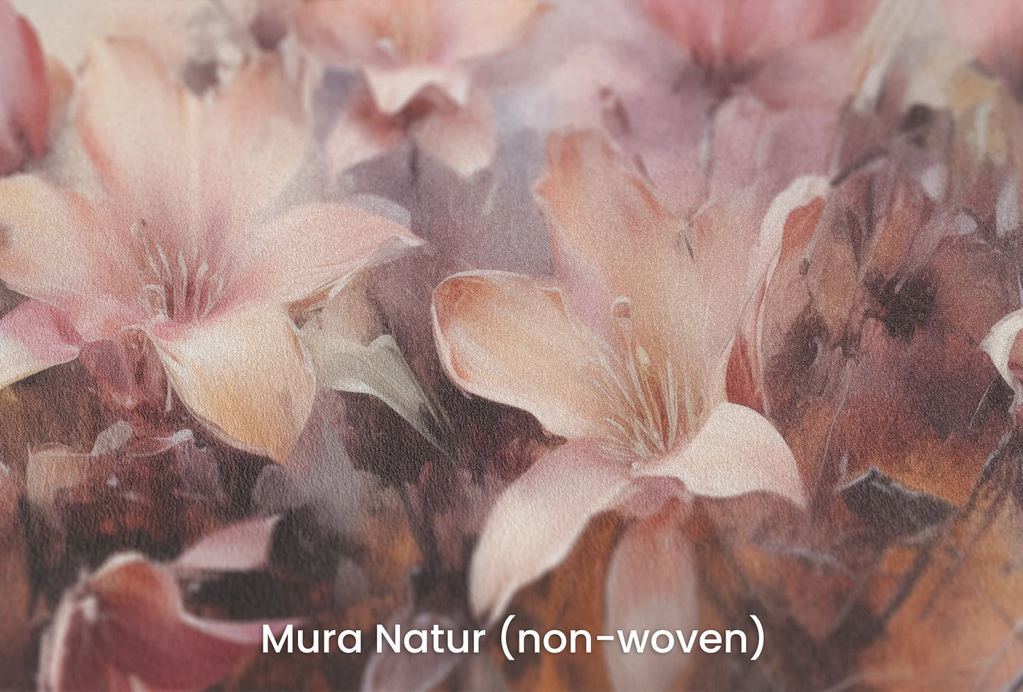 Zbliżenie na artystyczną fototapetę o nazwie Misty Blossoms na podłożu Mura Natur (non-woven) - naturalne i ekologiczne podłoże.