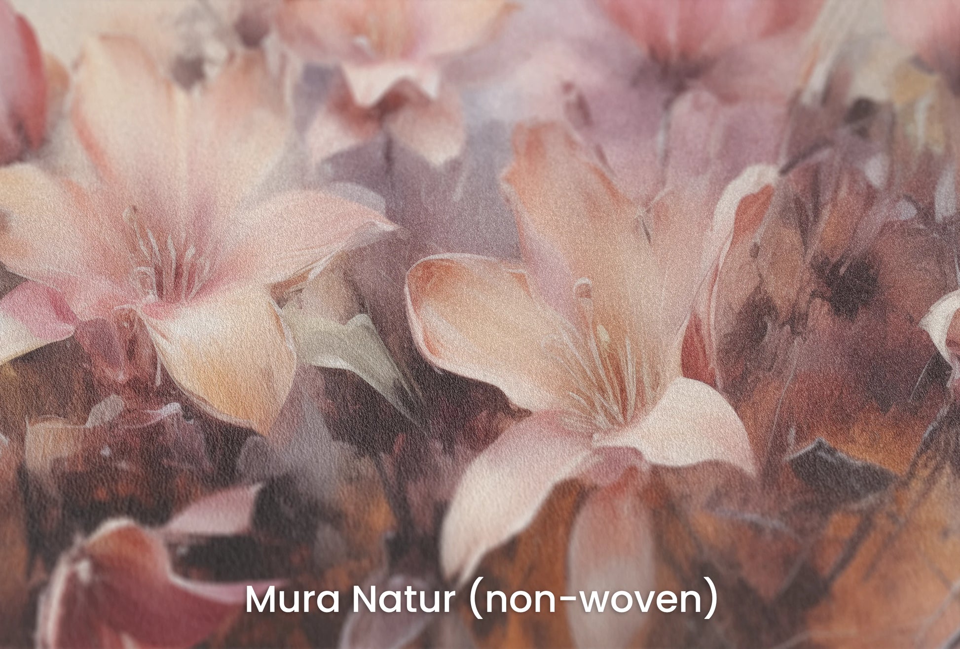 Zbliżenie na artystyczną fototapetę o nazwie Misty Blossoms na podłożu Mura Natur (non-woven) - naturalne i ekologiczne podłoże.