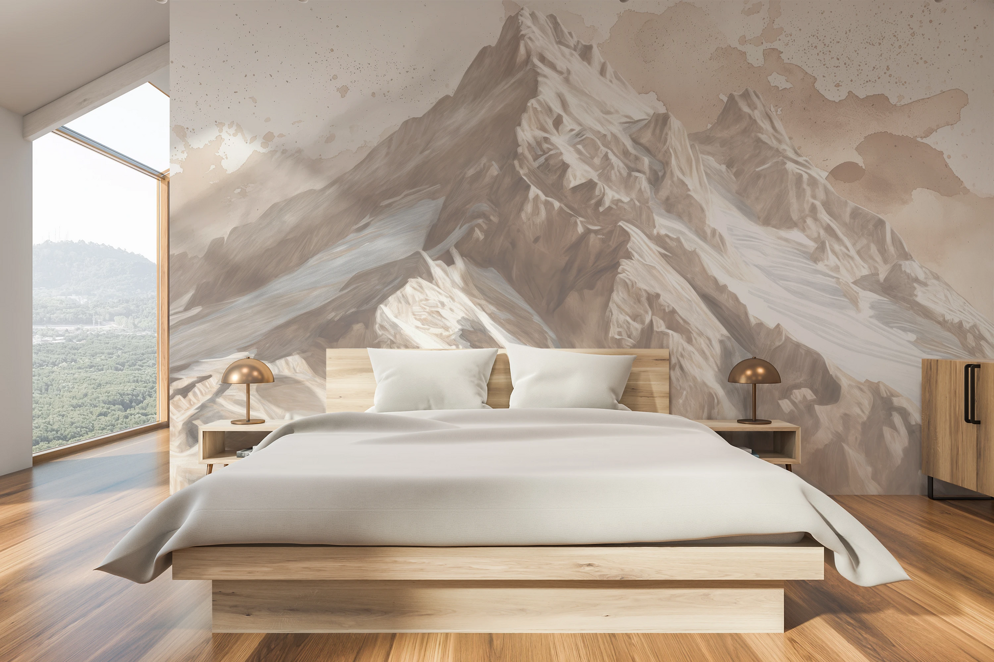 Fototapeta artystyczna o nazwie Serene Altitude pokazana w aranżacji wnętrza.