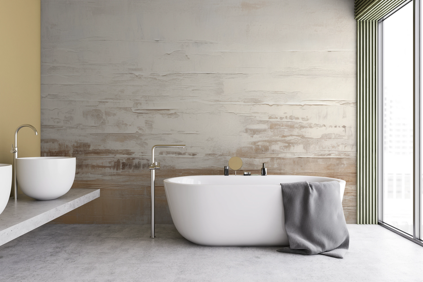 Wzór fototapety artystycznej o nazwie Neutral Fluidity pokazanej w aranżacji wnętrza.