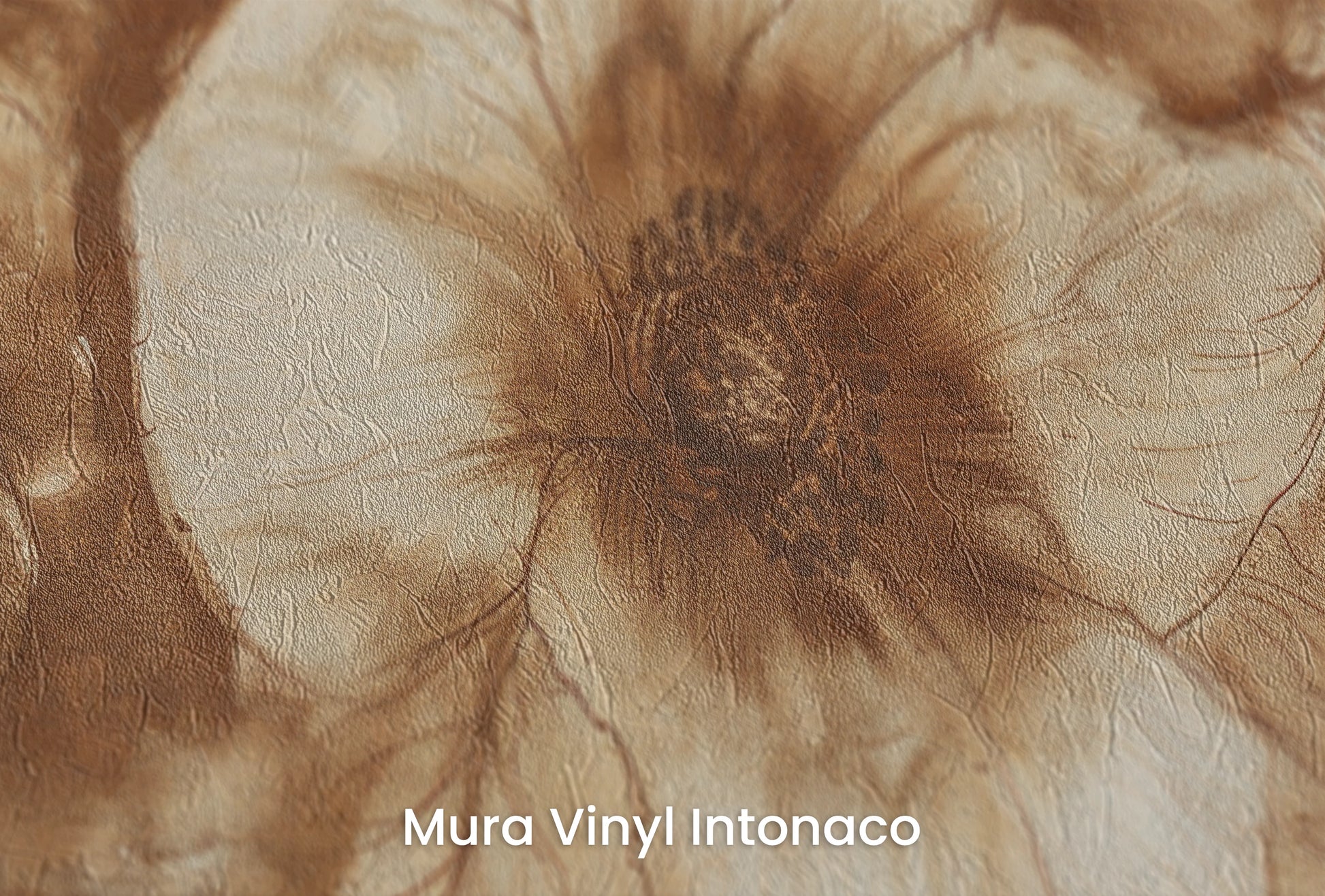 Zbliżenie na artystyczną fototapetę o nazwie Sepia Anemones na podłożu Mura Vinyl Intonaco - struktura tartego tynku.