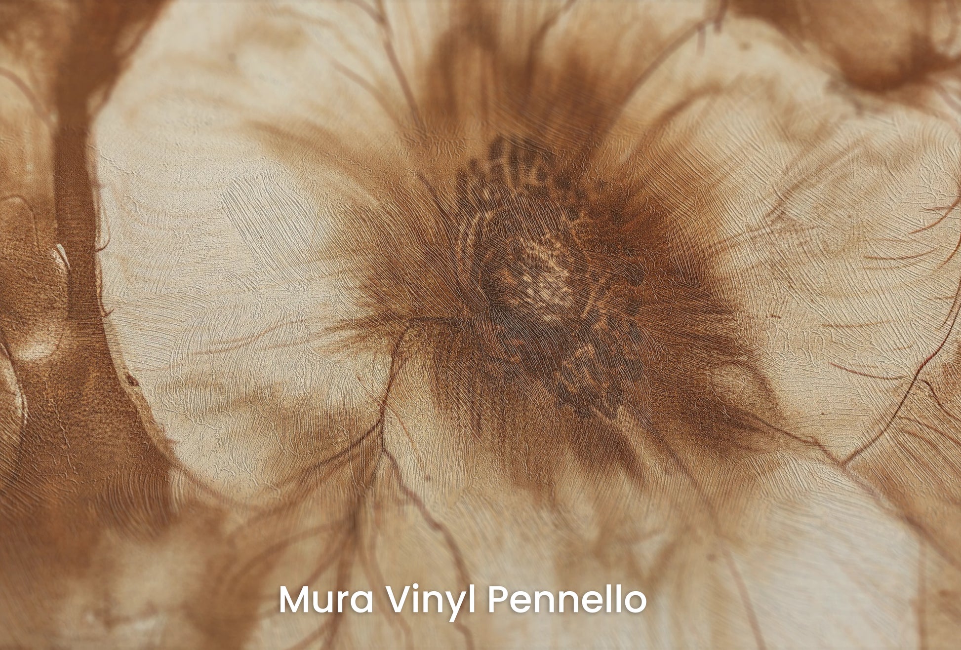 Zbliżenie na artystyczną fototapetę o nazwie Sepia Anemones na podłożu Mura Vinyl Pennello - faktura pociągnięć pędzla malarskiego.