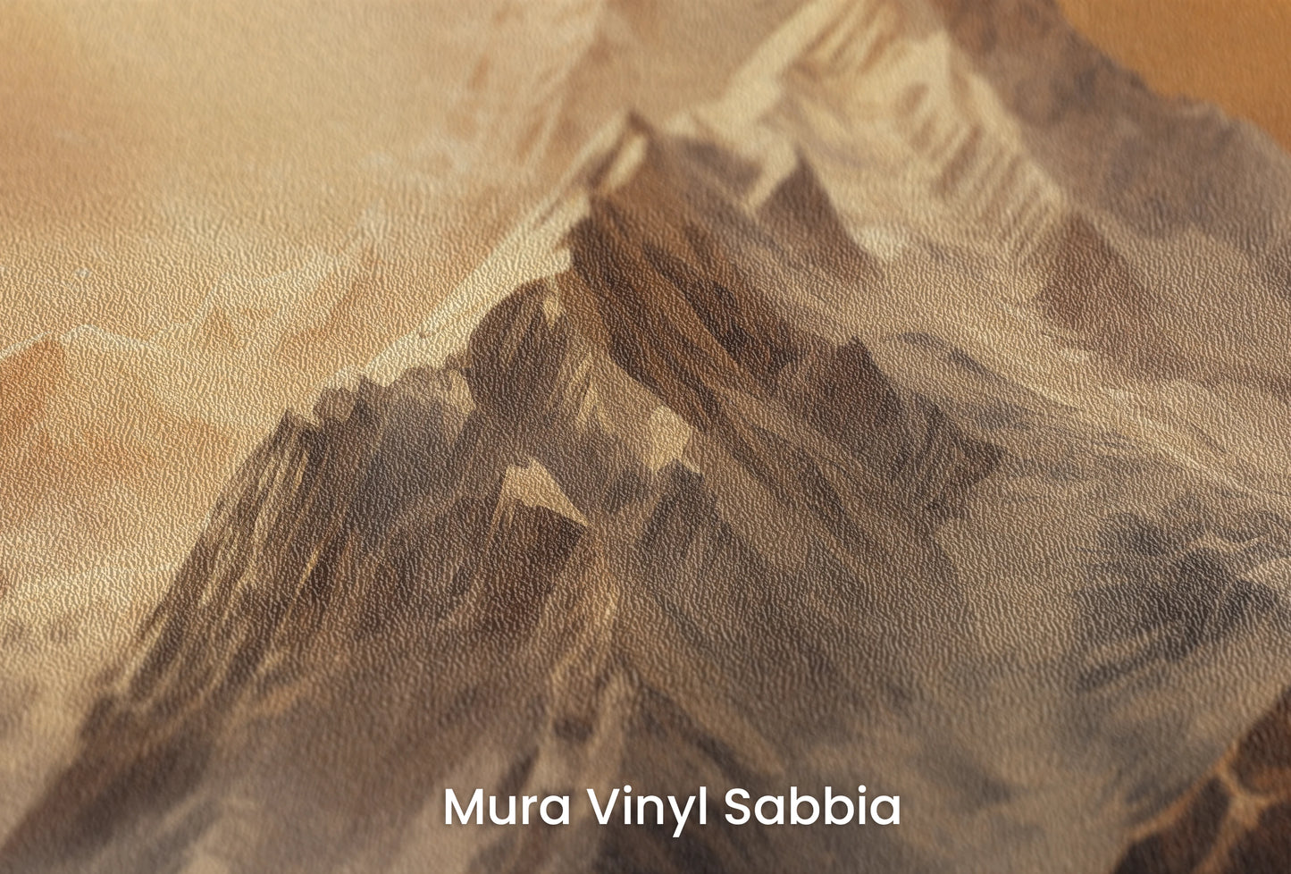 Zbliżenie na artystyczną fototapetę o nazwie Fiery Skyline na podłożu Mura Vinyl Sabbia struktura grubego ziarna piasku.