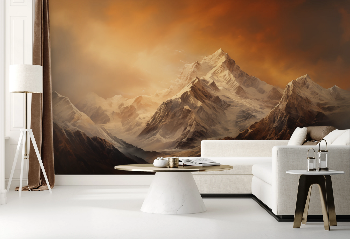 Fototapeta malowana o nazwie Fiery Skyline pokazana w aranżacji wnętrza.