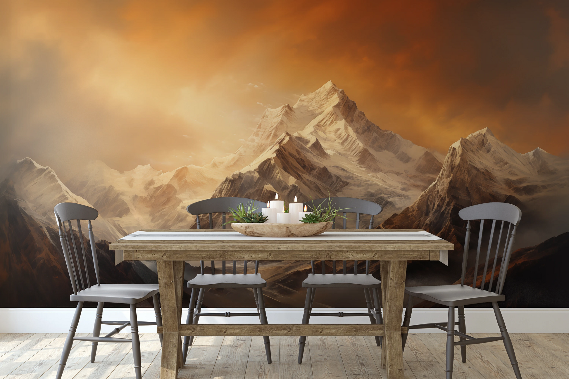 Fototapeta artystyczna o nazwie Fiery Skyline pokazana w aranżacji wnętrza.