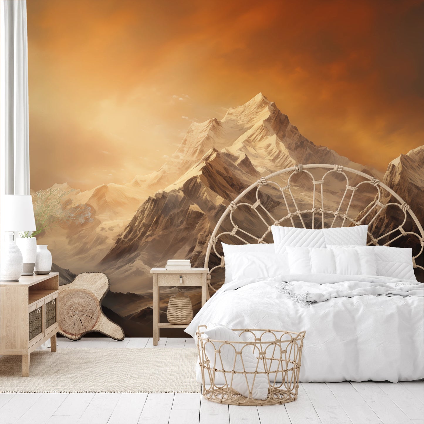 Zdjęcie prezentuje aranżację wnętrza z użyciem fototapety o nazwie Fiery Skyline pokazanej w aranżacji wnętrza.